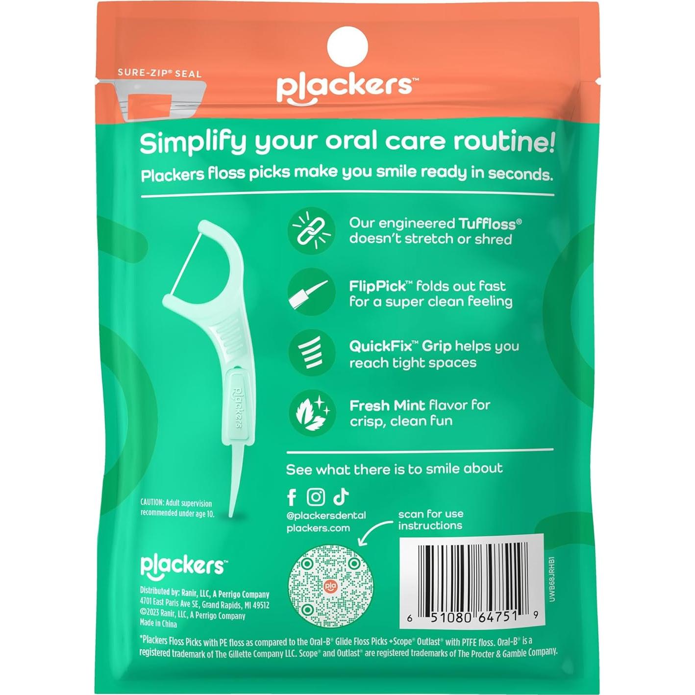 Plackers Micro Line Dental Floss Picks, Fold-Out FlipPick, Tuffloss, Mint, 36 Count