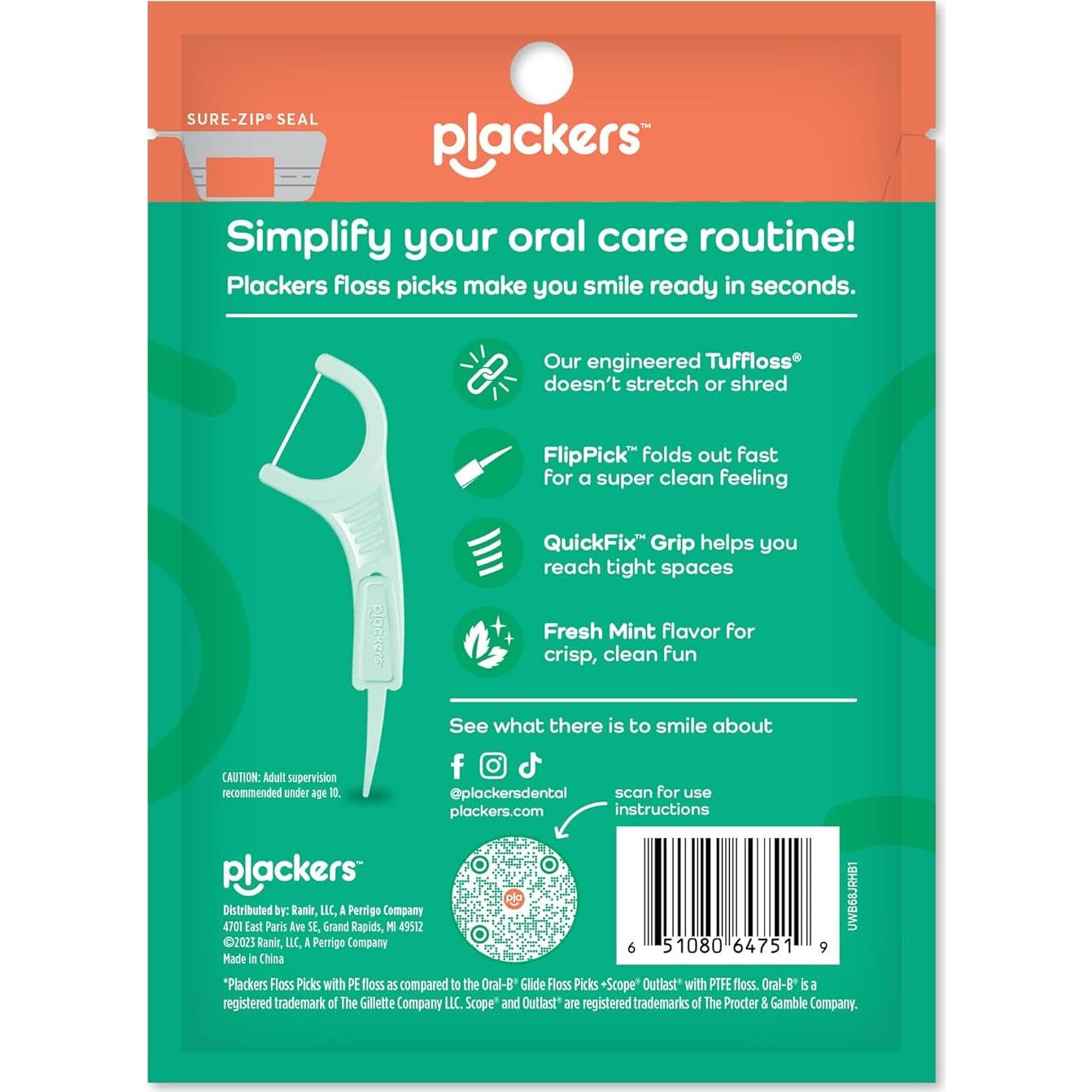 Plackers Micro Line Dental Floss Picks, Fold-Out FlipPick, Tuffloss, Mint, 36 Count