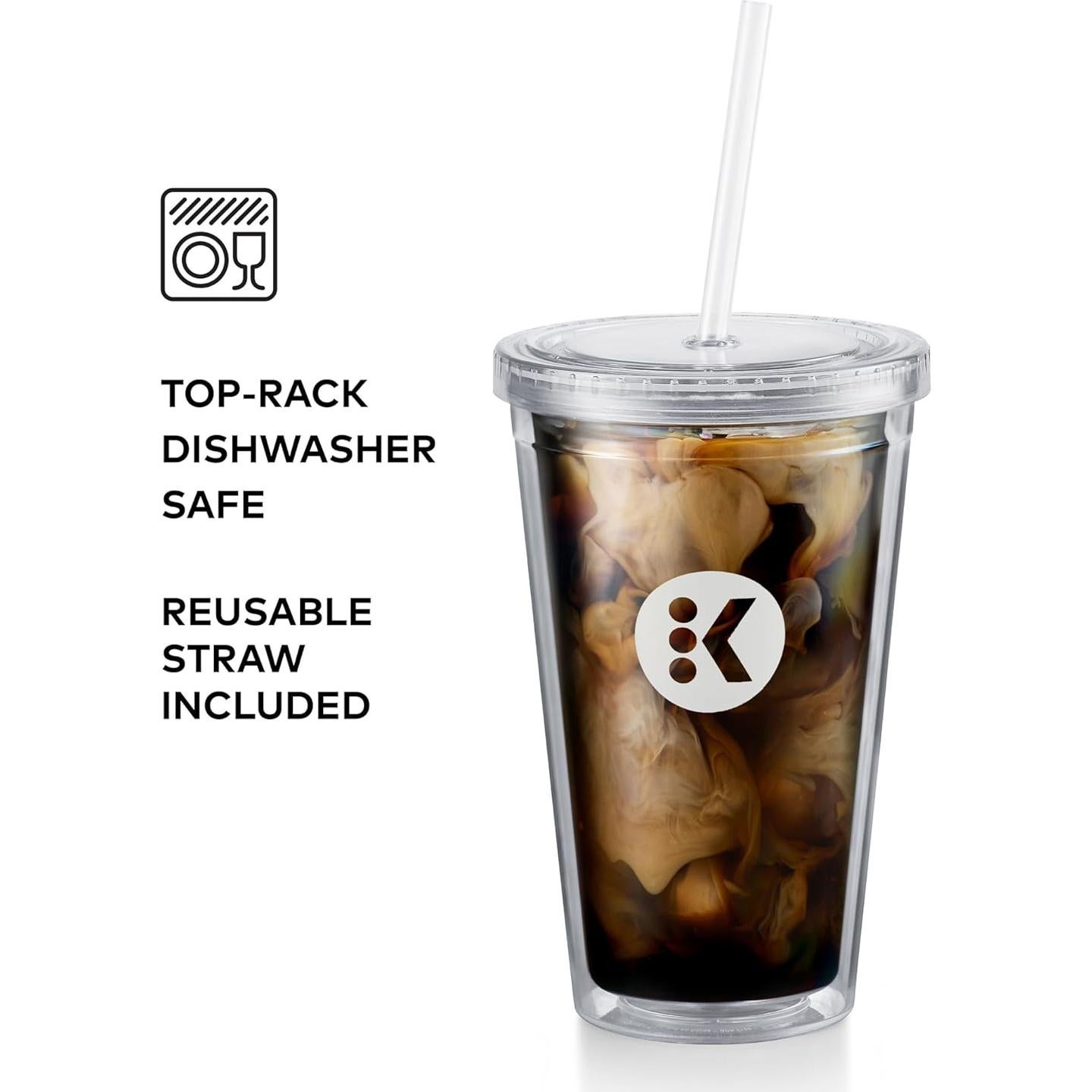 Taza Fría Keurig 473ml Doble Pared Libre BPA con Pajilla