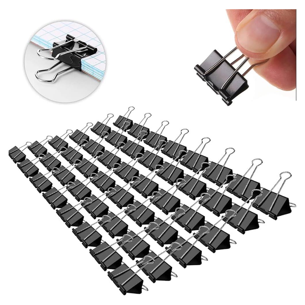 Small Binder Paper Clips 3/4 Inch Standard 19mm, 144 Pack, Black, 0.75 Inch Fold Clamp, Capacity 0.31 Inch, Office Clips, Micro Binder Clips