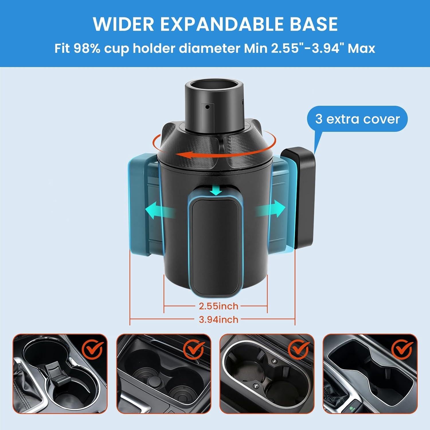 Expansor de Portavasos para Coche Octomo Ajustable 2.5 a 14 cm