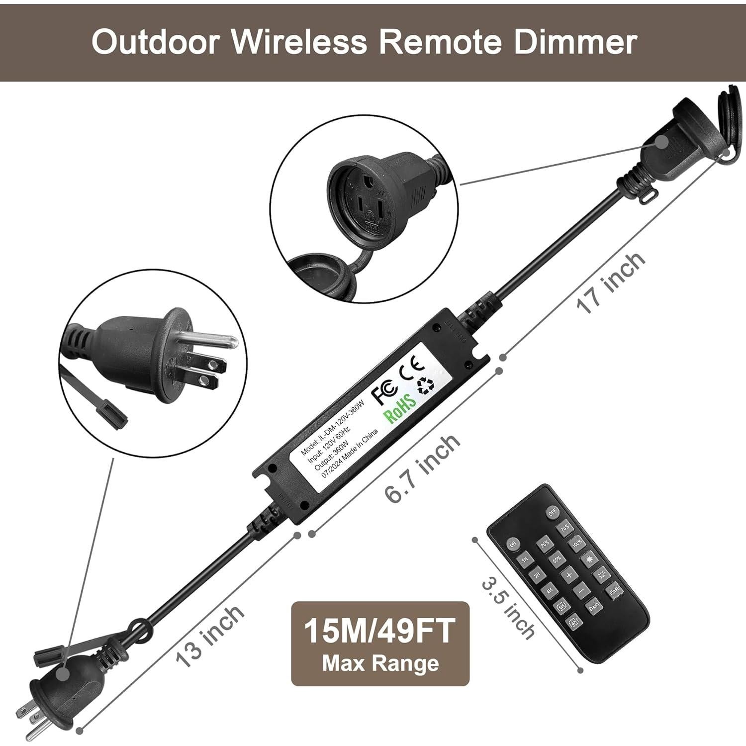 Interruptor Regulador de Enchufe Exterior Banord 360W con Control Remoto