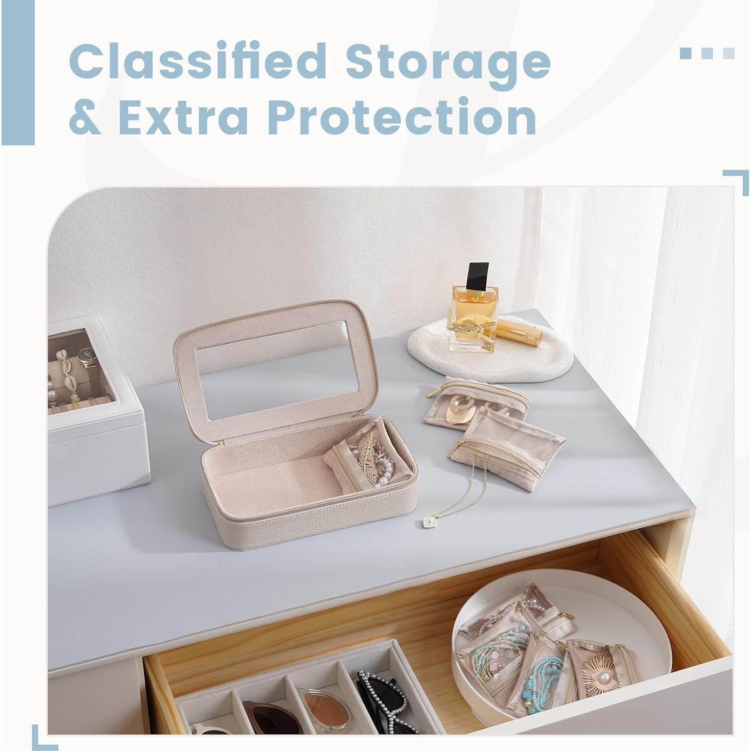 Estuche de Joyería de Viaje Lolalet 8 en 1 Beige con Bolsitas