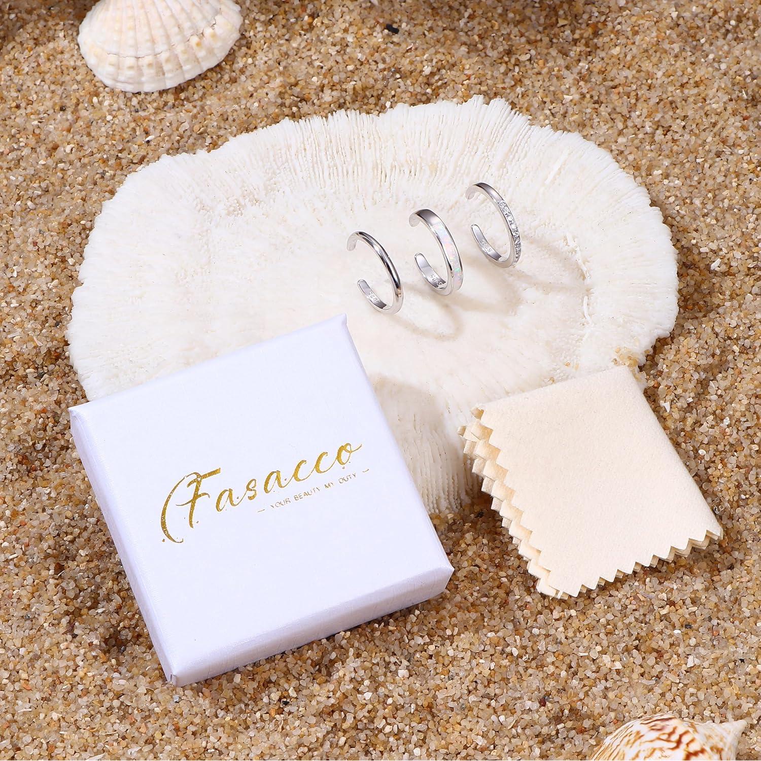 FASACCO Sterling Silver Toe Rings for Women - CZ Band Opal Rings, Adjustable, Summer Beach Open Toe Foot Jewelry