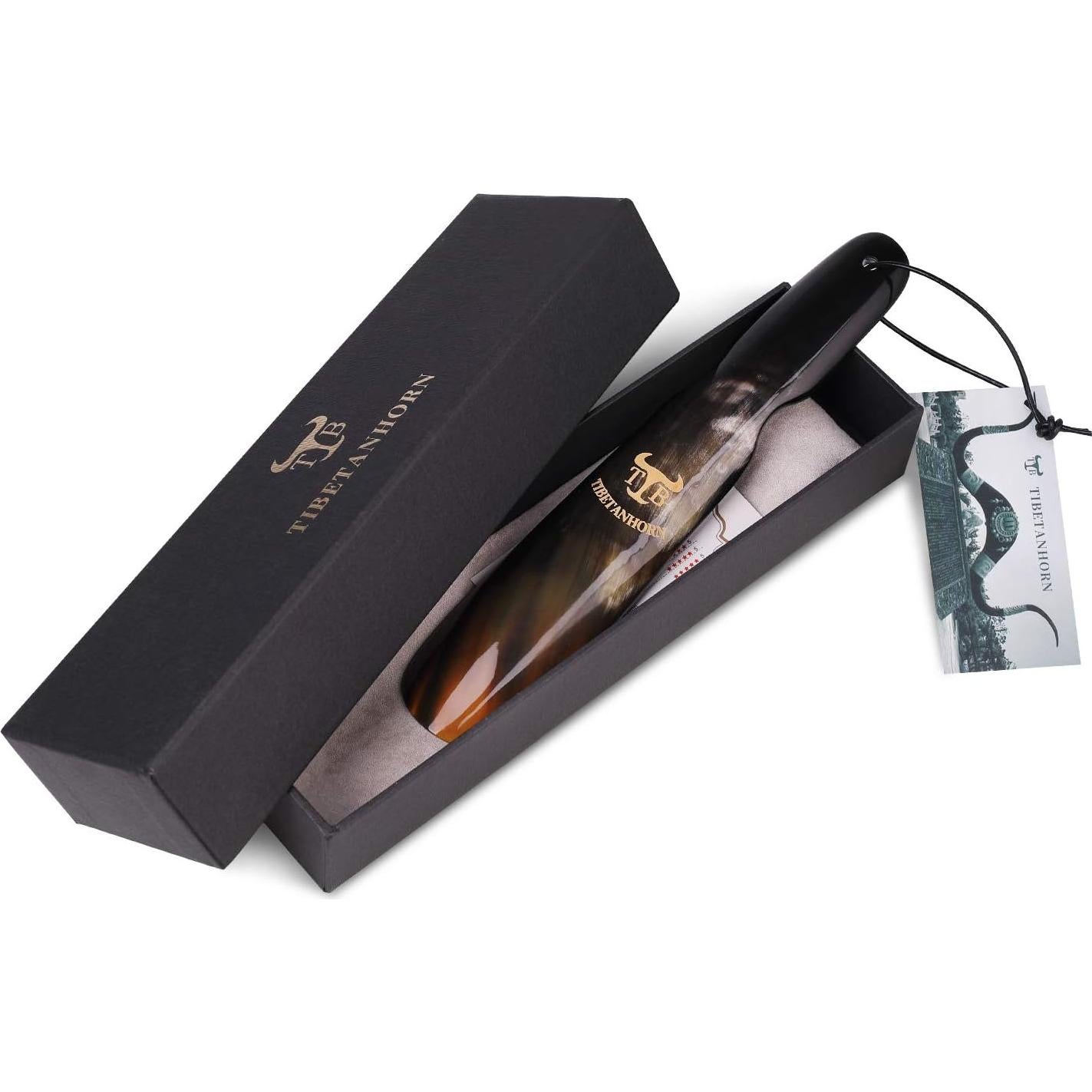 Shoe Horn, Hand Crafted Natural Tibetan Yak Horn Shoe Horns for Boots and All Shoes, Travel Size with Gift Box