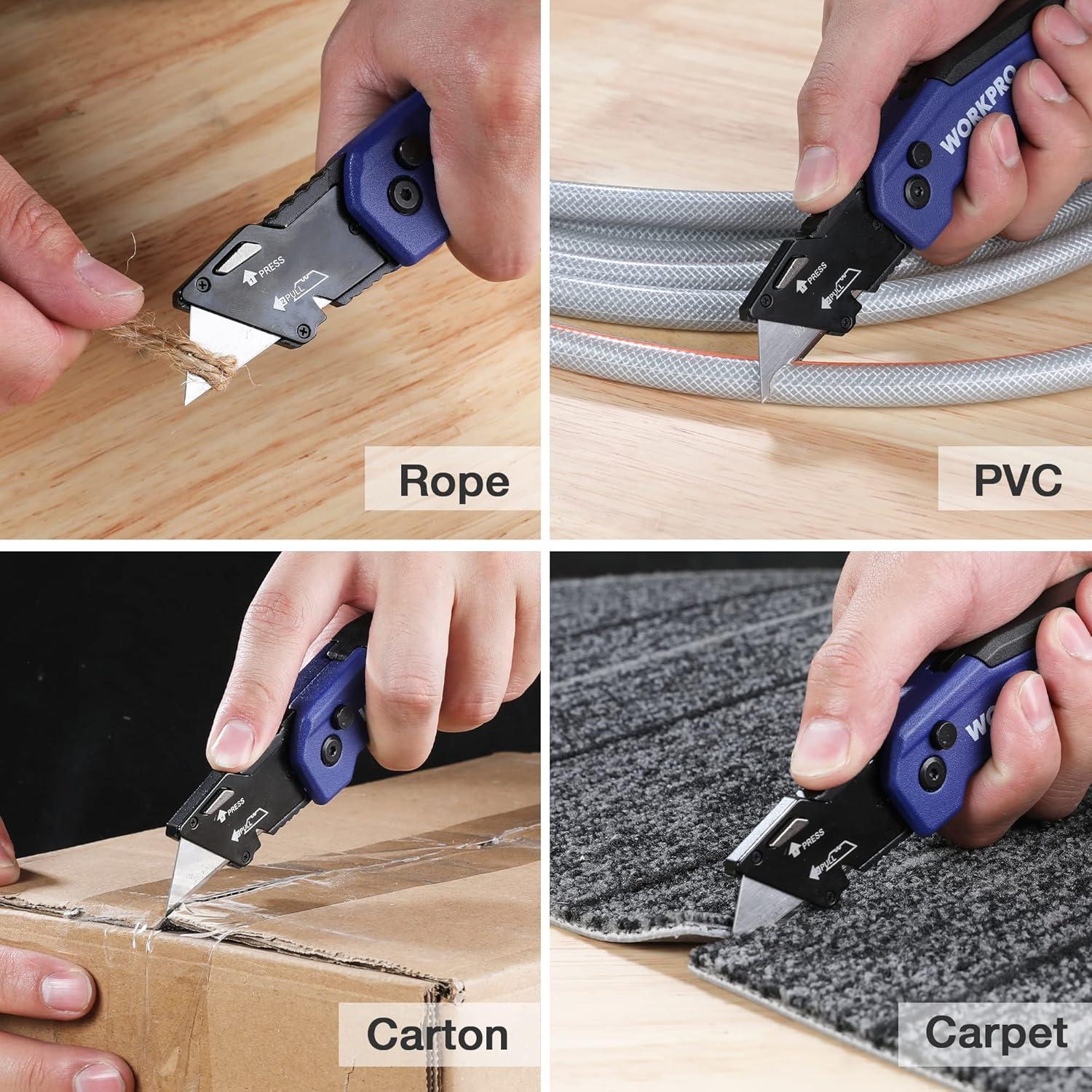 Cuchillo Utility Plegable WORKPRO Azul con 13 Cuchillas SK5