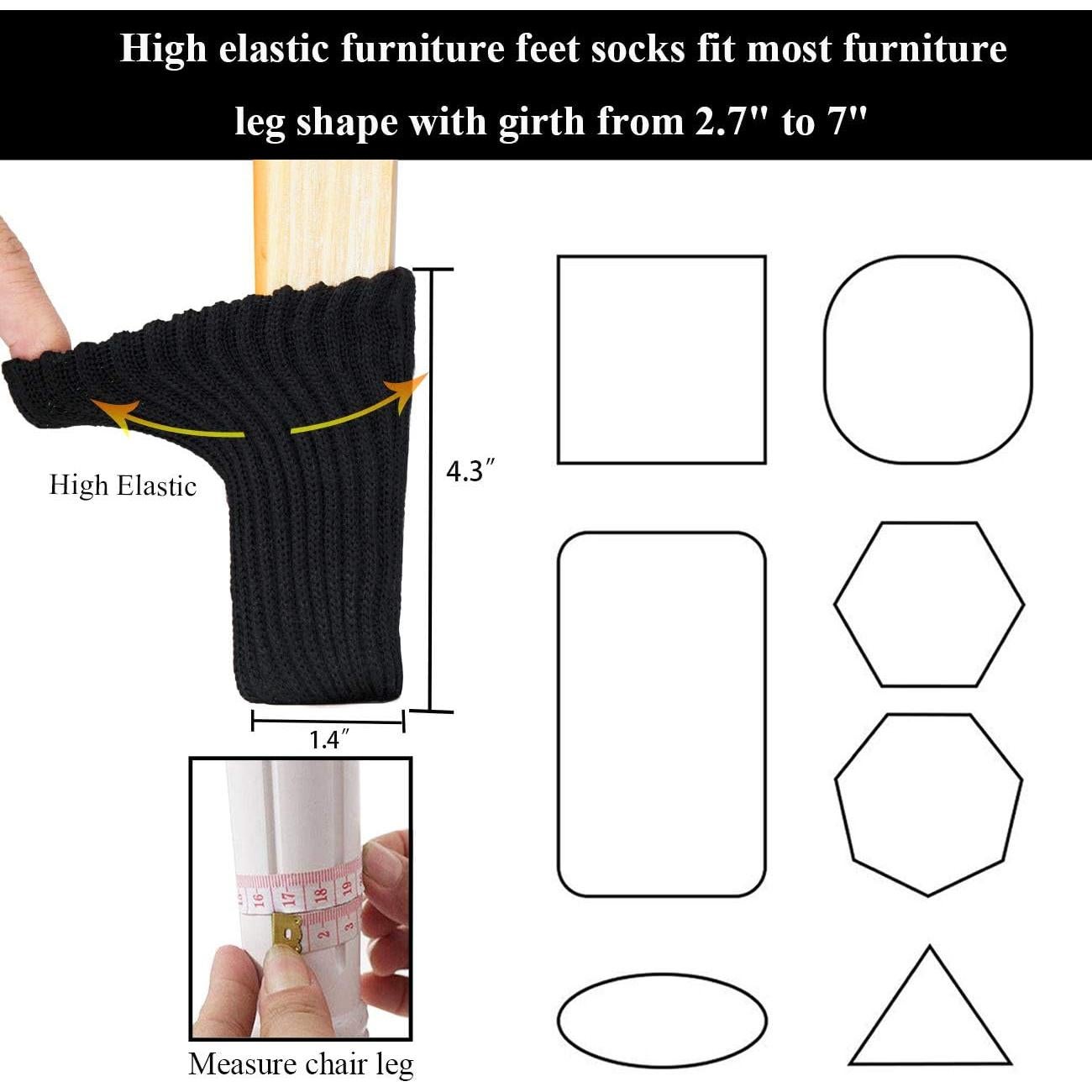 24 Protectores de Patas de Silla UrsoKuz - Calcetines Negros