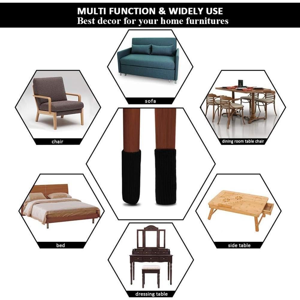 24 Protectores de Patas de Silla UrsoKuz - Calcetines Negros