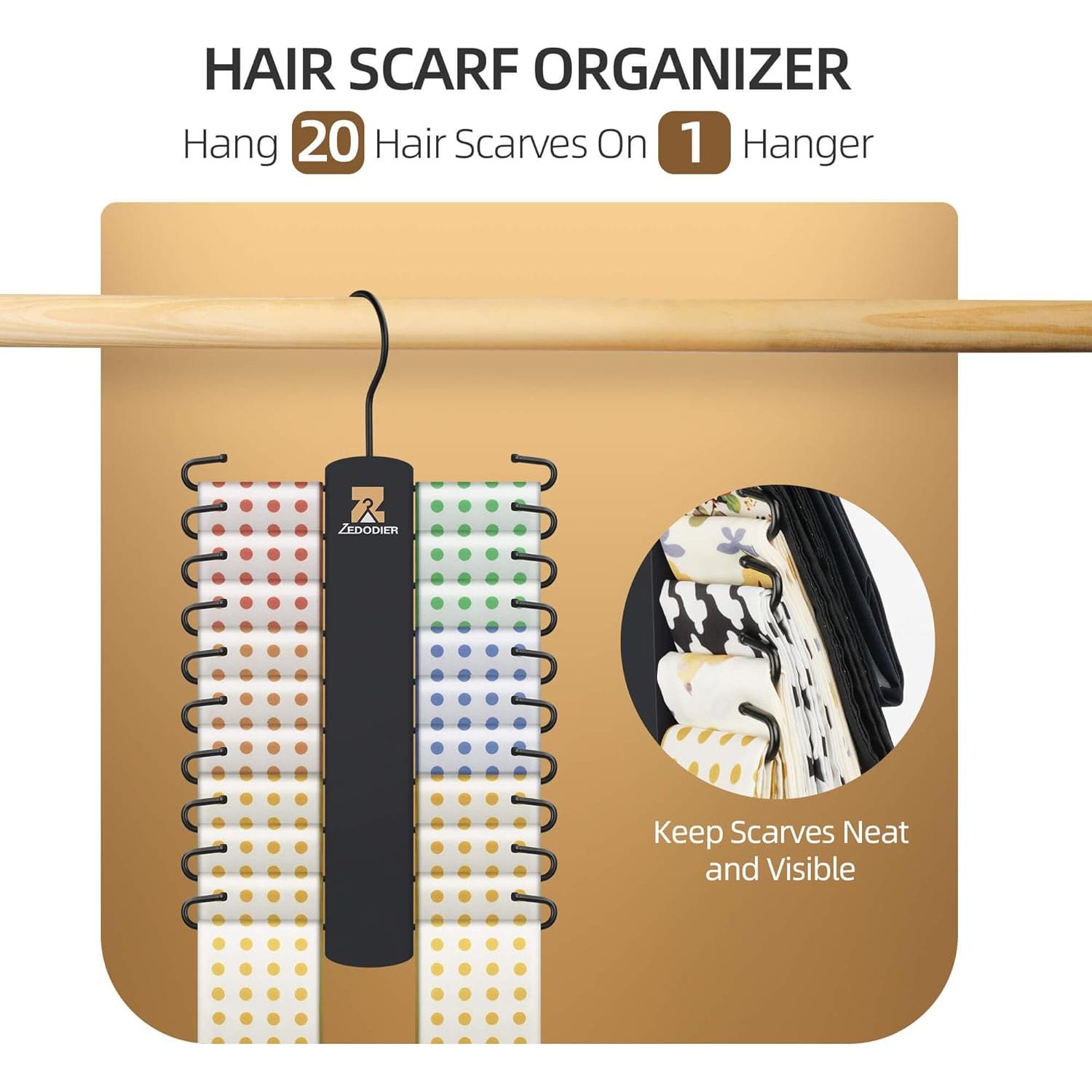 ZEDODIER Tie Hanger with 20 Hooks, Space Saving Necktie Organizer for Men, Large Capacity Tie and Belt Wooden Hanger for Closet, Black