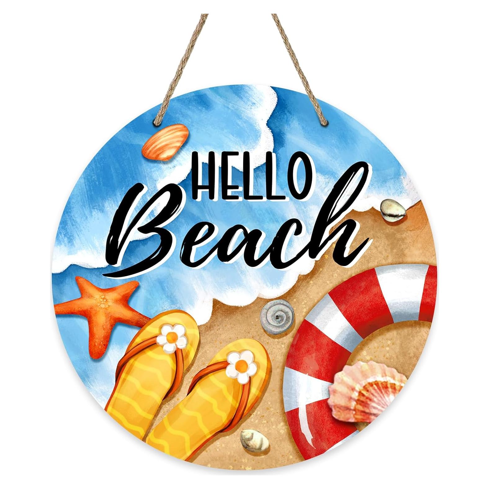 Cartel de Puerta Redondo Bolisom Hola Playa 30.48 cm Decoración