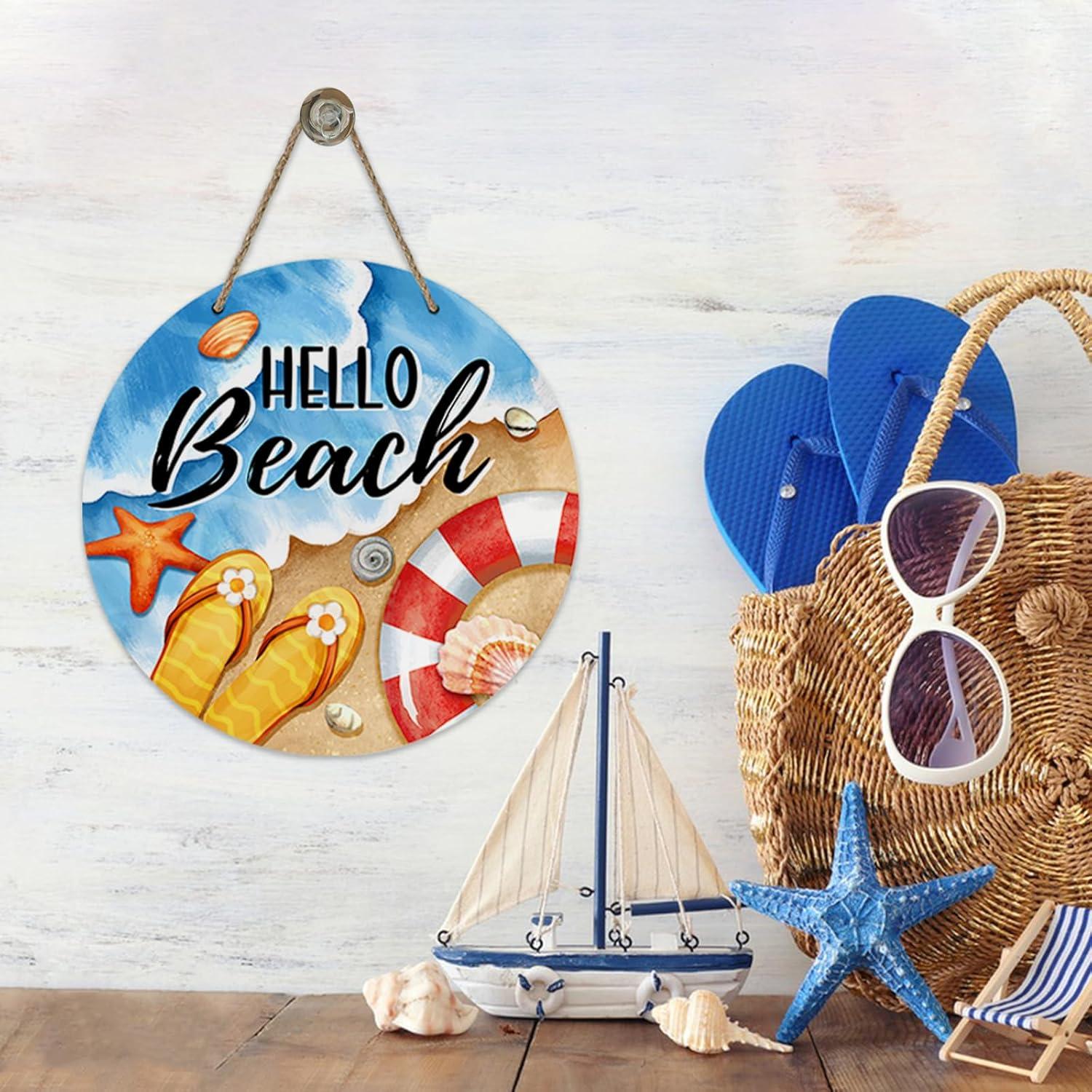 Cartel de Puerta Redondo Bolisom Hola Playa 30.48 cm Decoración