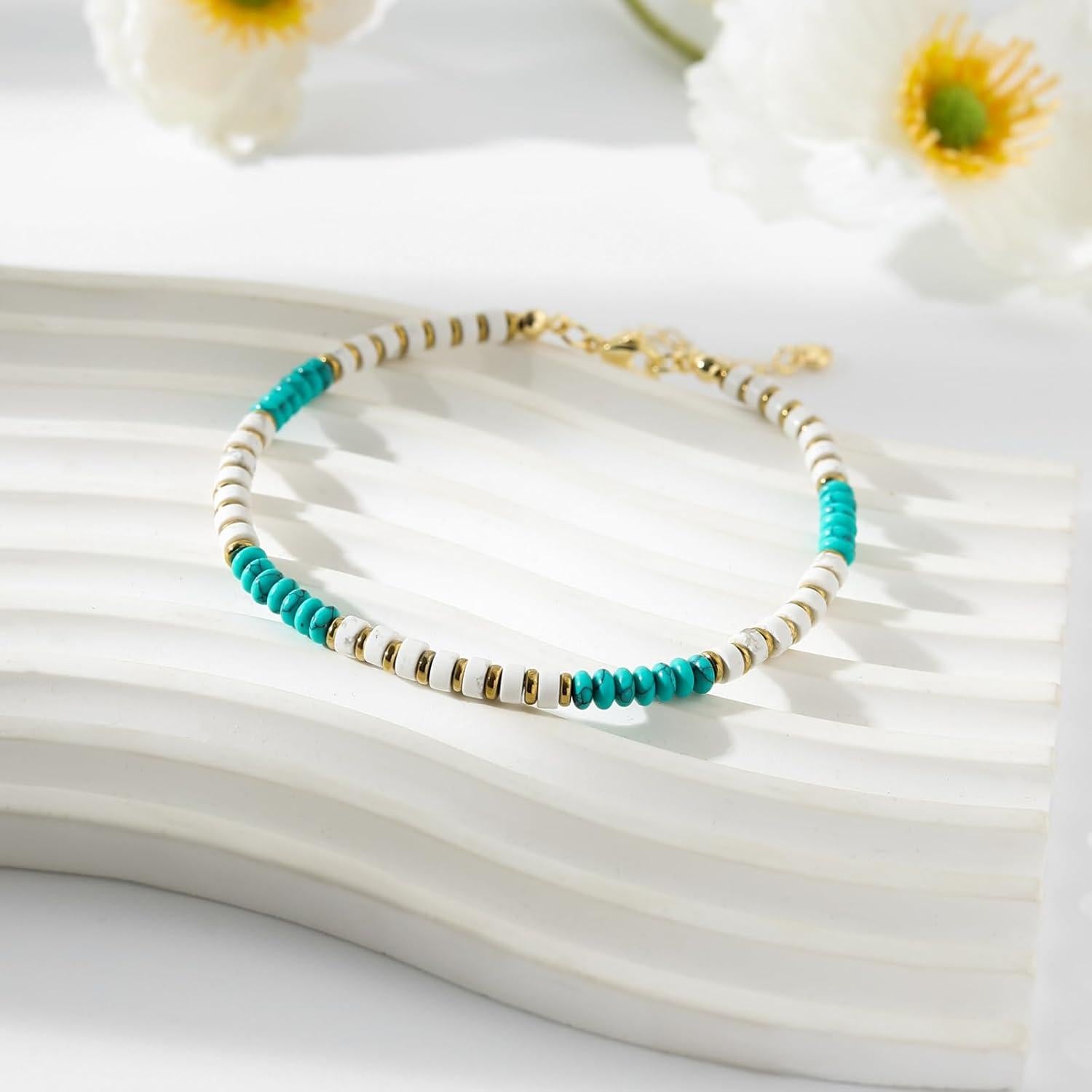 Pulsera de Tobillo Boho Hecha a Mano con Piedras Naturales 20 cm