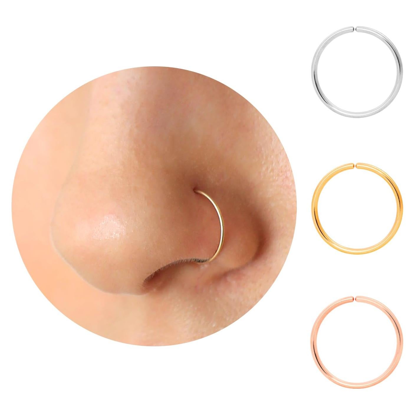 Aro de Nariz Dorado 14K 5mm 20g Hipoalergénico Unisex