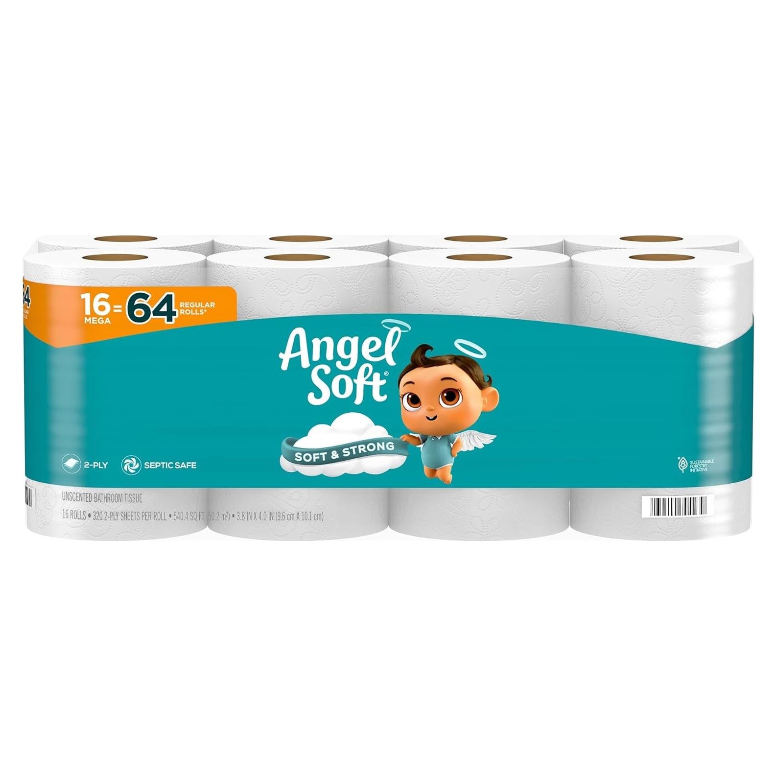 Papel Higiénico Angel Soft Mega 16 Rollos 320 Hojas 2 Capas