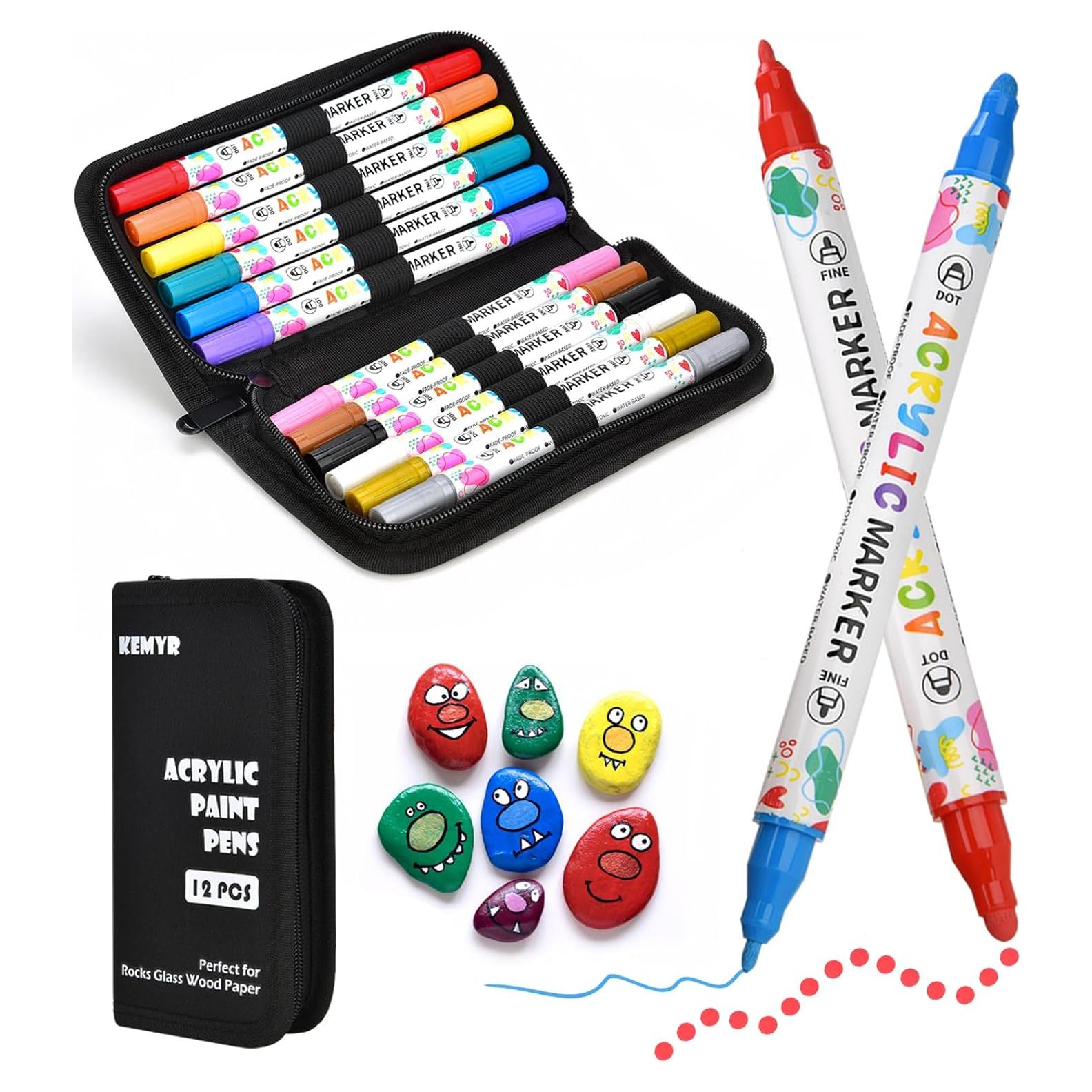 Marcadores de Pintura Acrílica KEMYR 12 Colores Doble Punta
