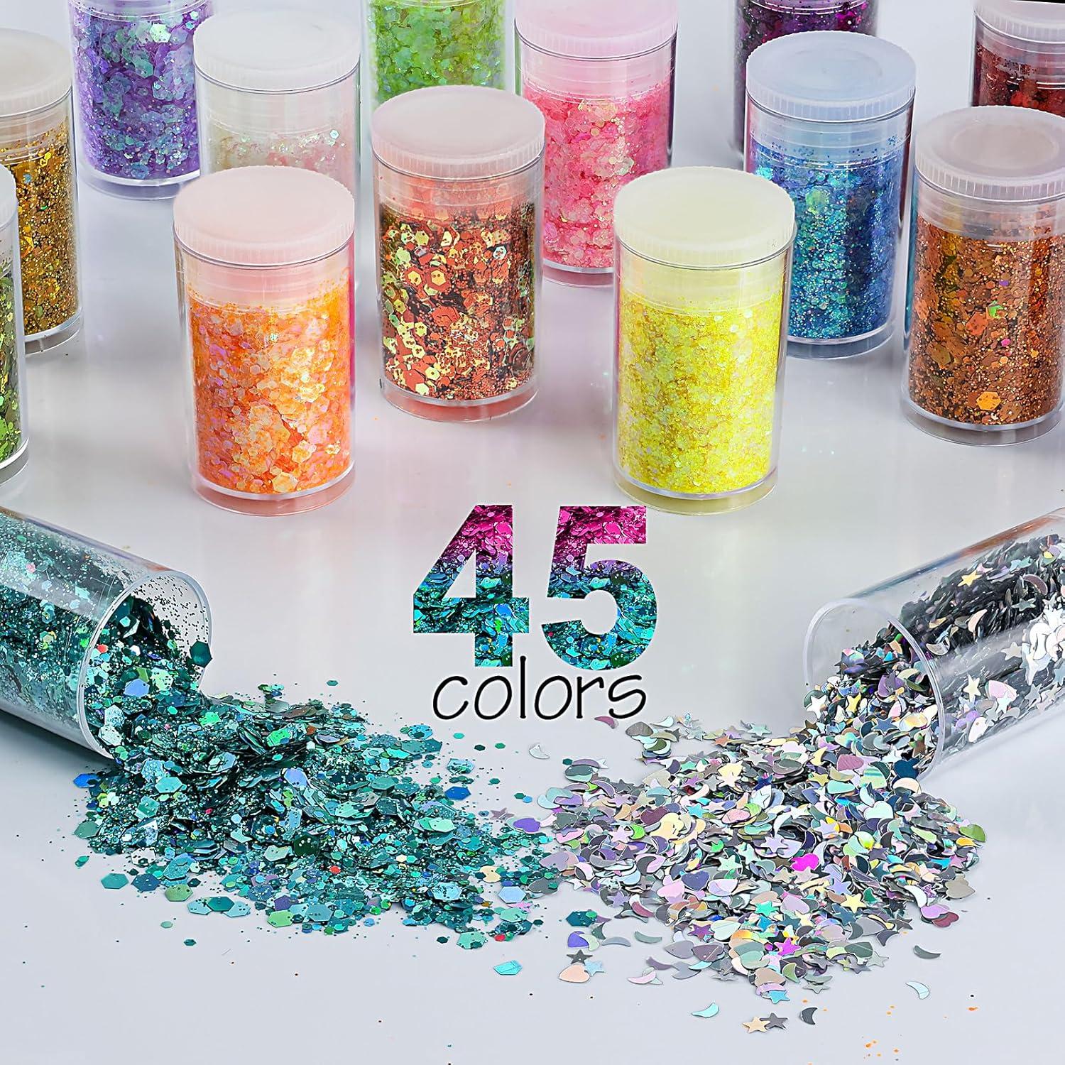 Set de 45 Brillos Holográficos Linwulte para Manualidades y Belleza