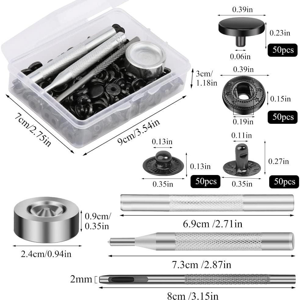 Kit de 50 Botones a Presión de Cuero TLKKUE 10mm con Herramientas