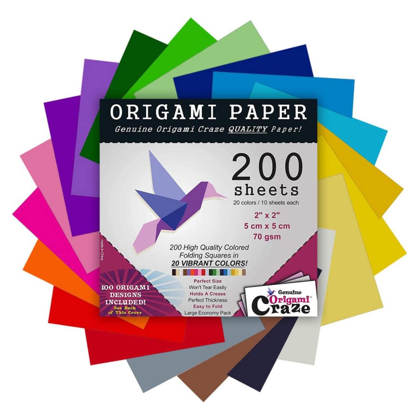 Papel de Origami 200 Hojas Origami Craze 5.08 cm 20 Colores
