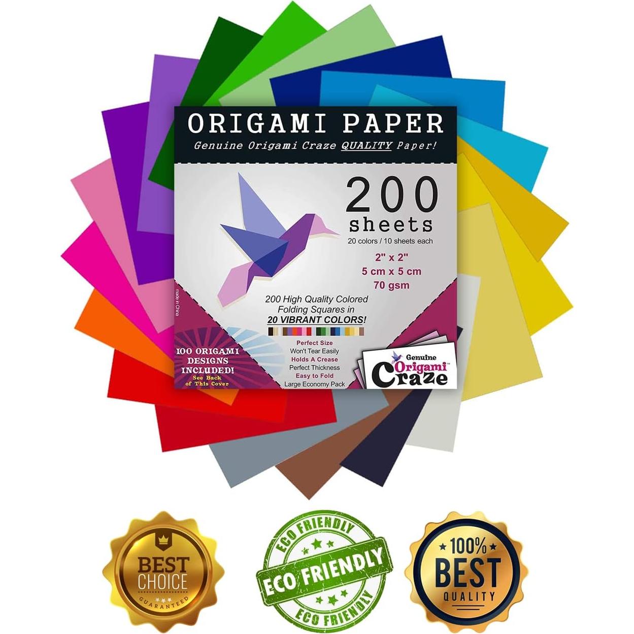 Papel de Origami 200 Hojas Origami Craze 5.08 cm 20 Colores