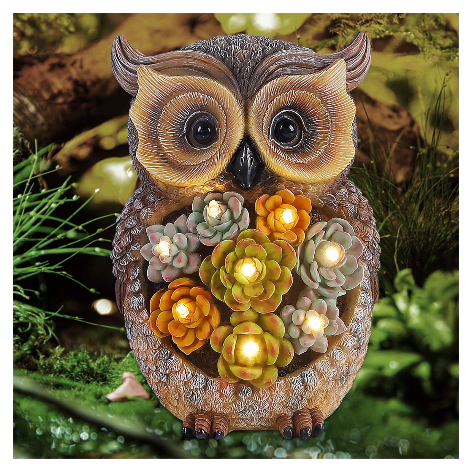 Estatua de Jardín Búho FORUP con Luces LED Solares 23.1 cm