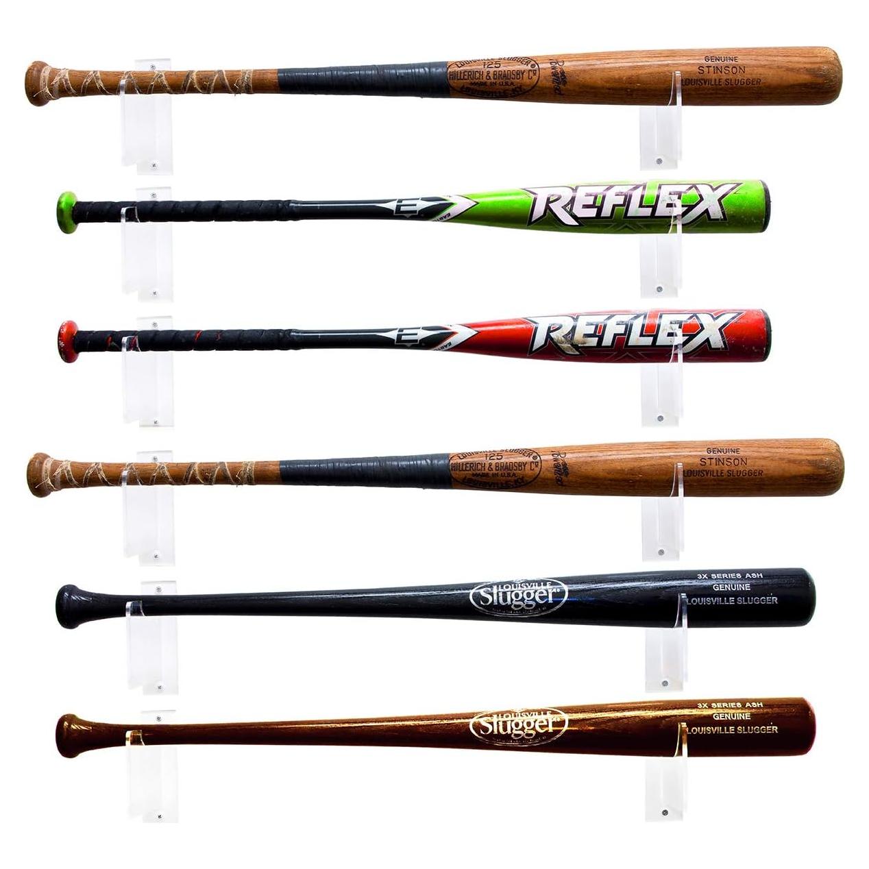 Soporte de Exhibición de Bate de Béisbol Mejores Soportes - Acrílico Transparente - Conjunto de 6