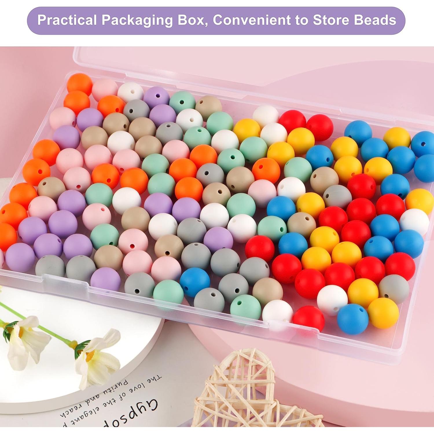 Sunrony 150pcs Silicone Beads for Keychain Making Bracelet Decoration and 15mm Silicone Beads for Pens (Bright Colors)