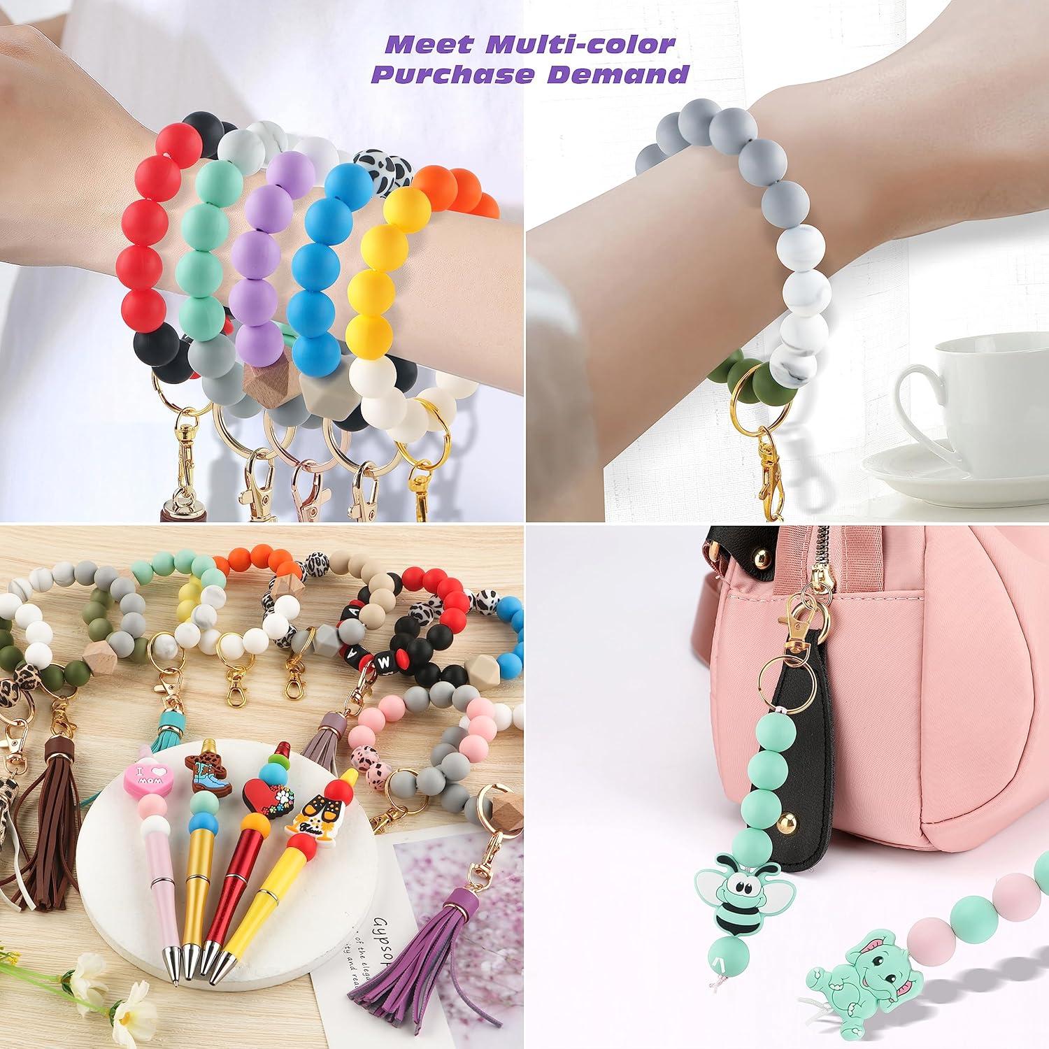 Sunrony 150pcs Silicone Beads for Keychain Making Bracelet Decoration and 15mm Silicone Beads for Pens (Bright Colors)