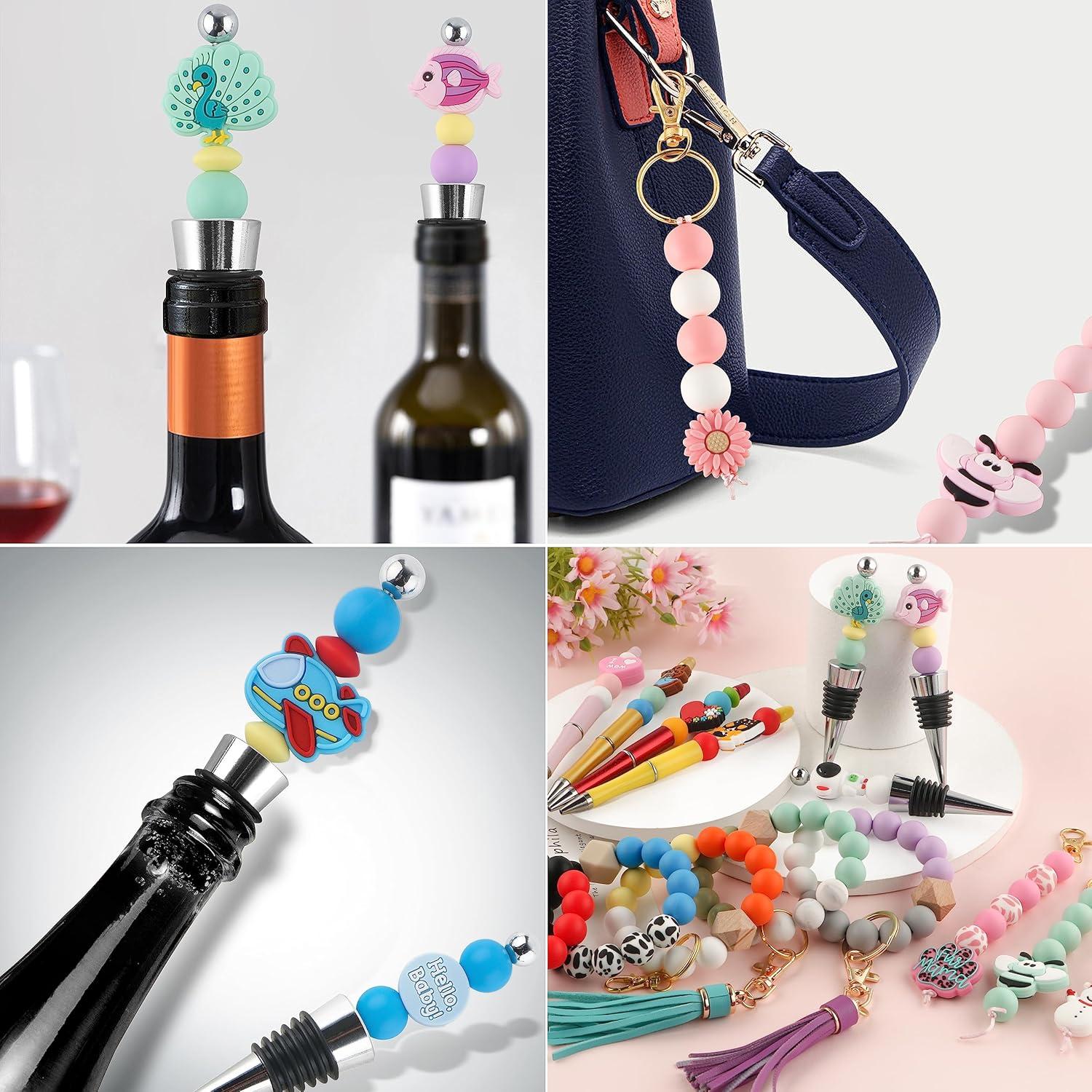 Sunrony 150pcs Silicone Beads for Keychain Making Bracelet Decoration and 15mm Silicone Beads for Pens (Bright Colors)