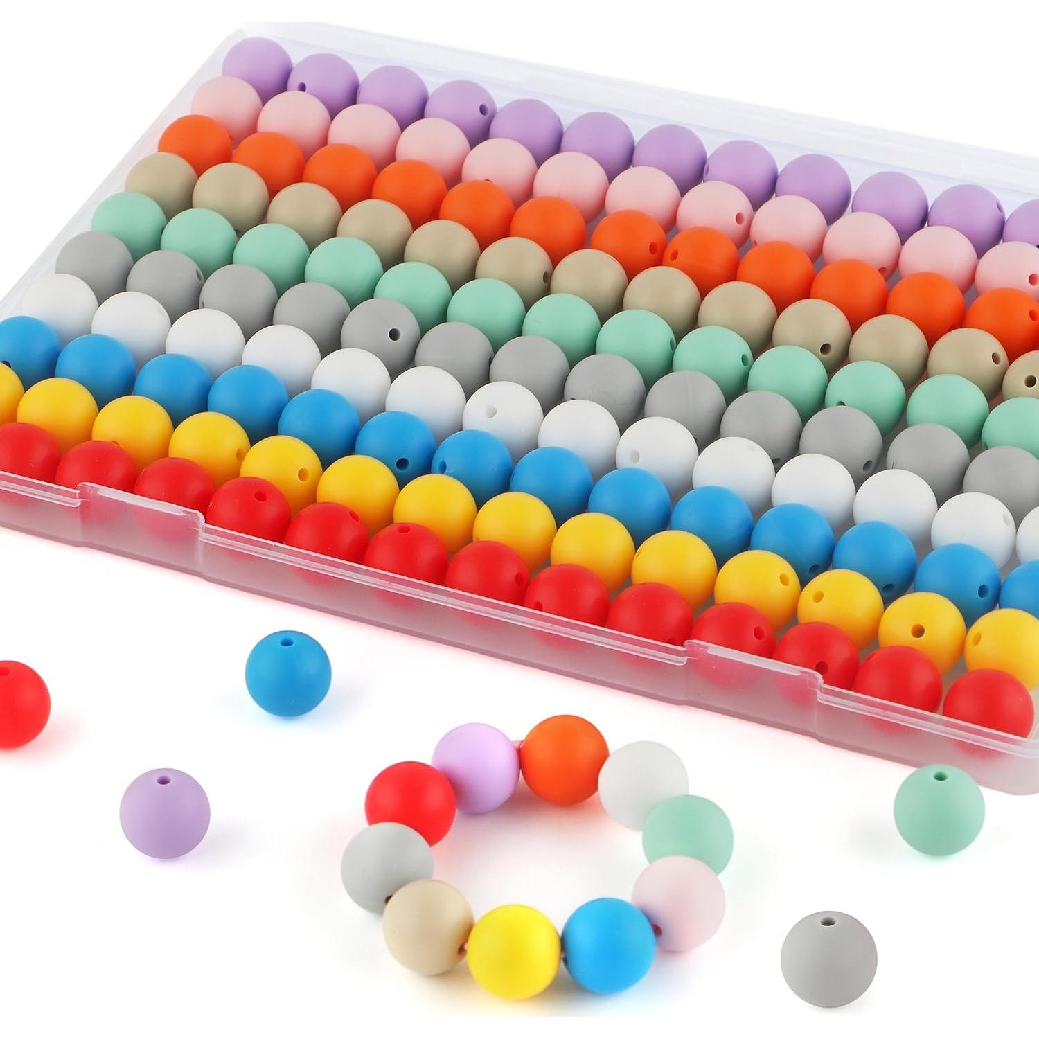 Sunrony 150pcs Silicone Beads for Keychain Making Bracelet Decoration and 15mm Silicone Beads for Pens (Bright Colors)