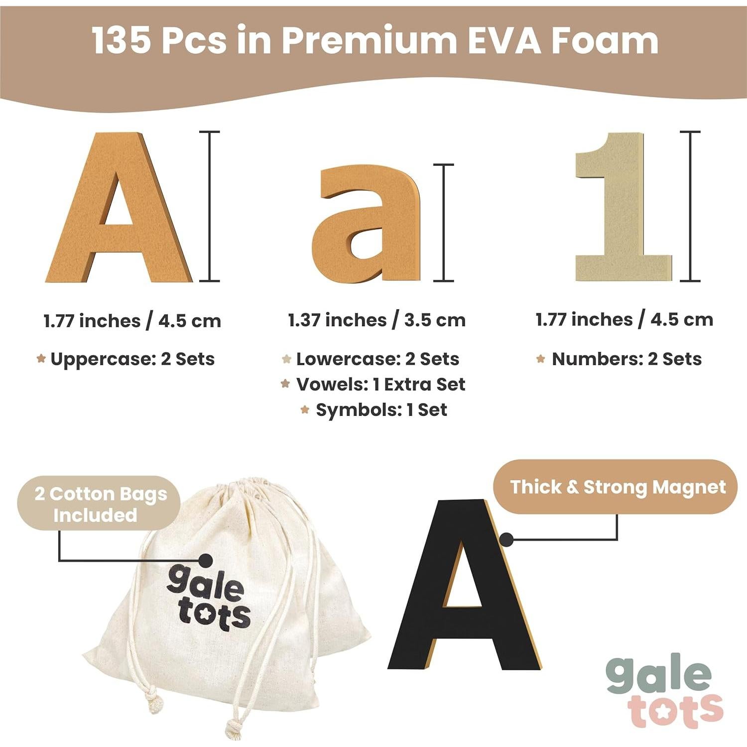 Imanes de Alfabeto Magnético GALE TOTS - 135 Piezas Neutros