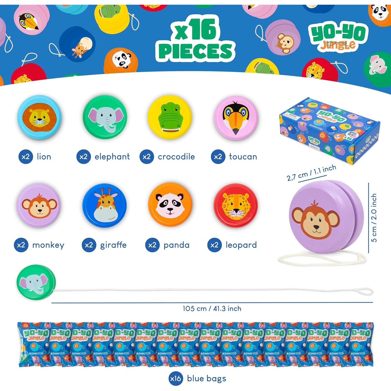 Paquete 16 Yo-Yos de Madera Selva Bonnyco para Niños