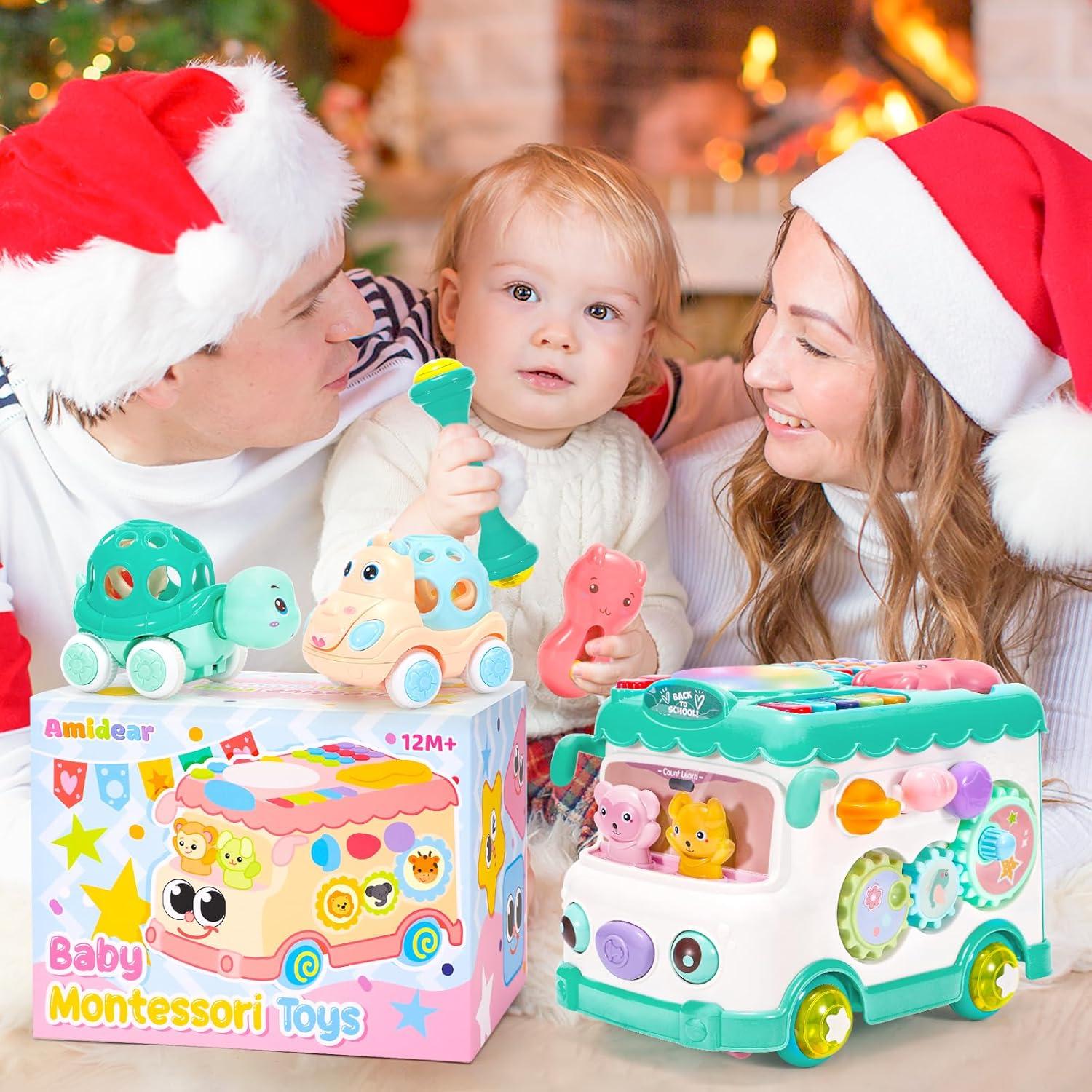 Juguete Montessori Autobús Educativo AmiDear 10 en 1 Azul