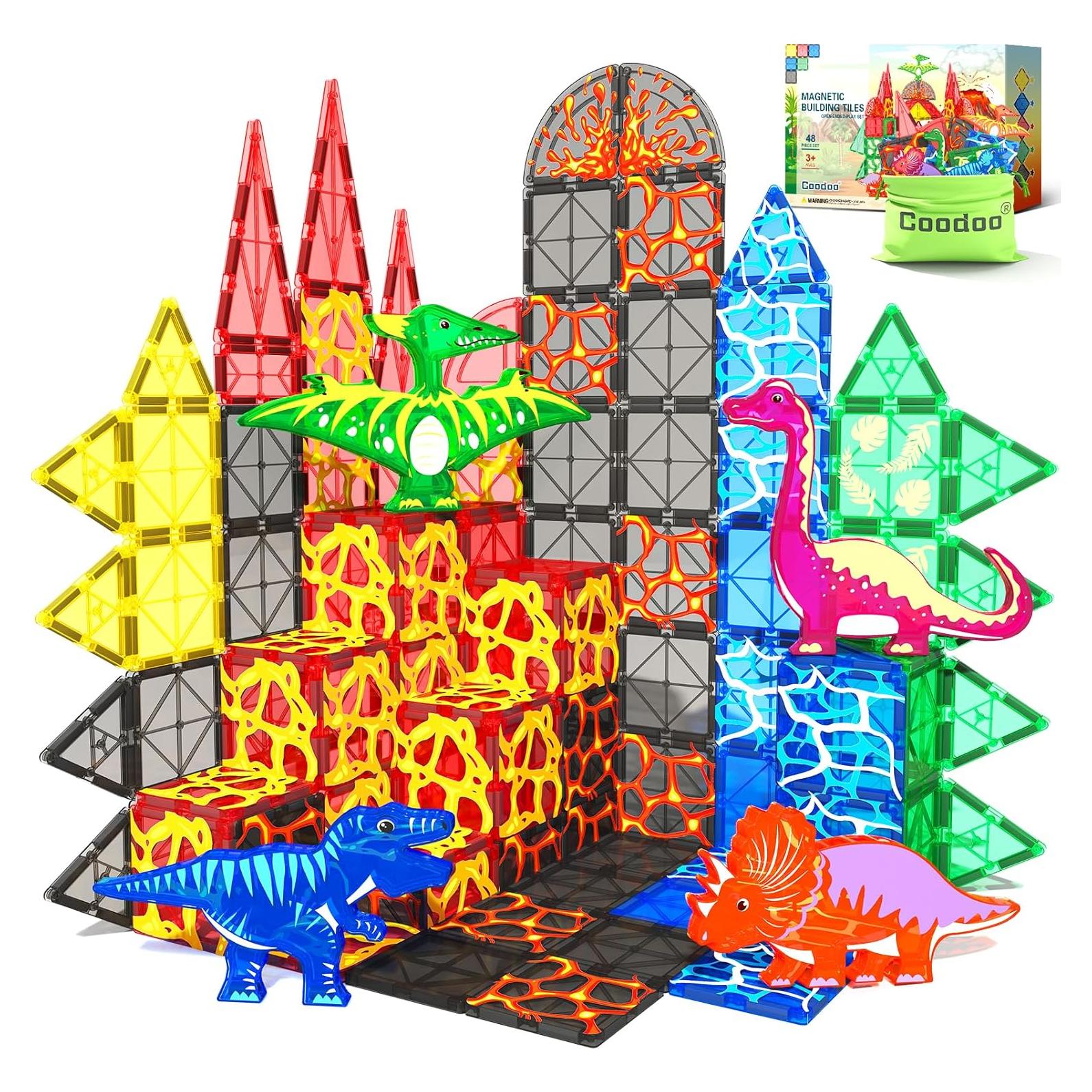 Juego de Azulejos Magnéticos Coodoo Dinosaurios de Lava 48 Piezas
