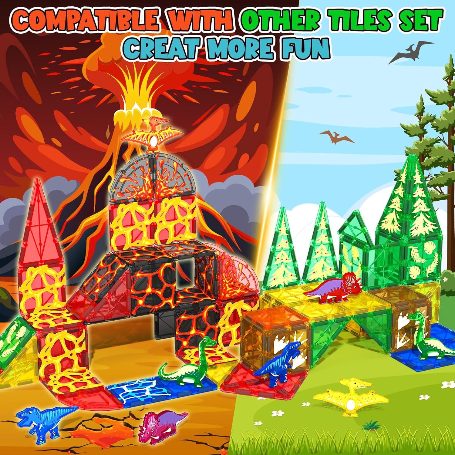 Juego de Azulejos Magnéticos Coodoo Dinosaurios de Lava 48 Piezas