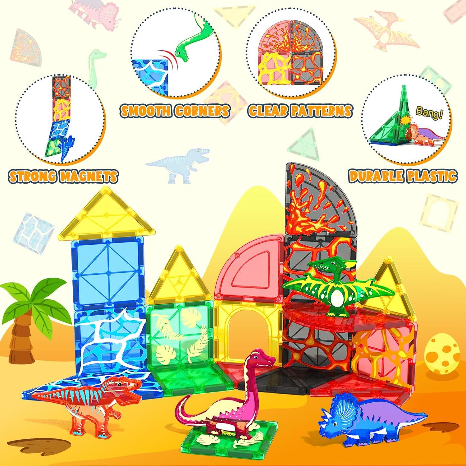 Juego de Azulejos Magnéticos Coodoo Dinosaurios de Lava 48 Piezas