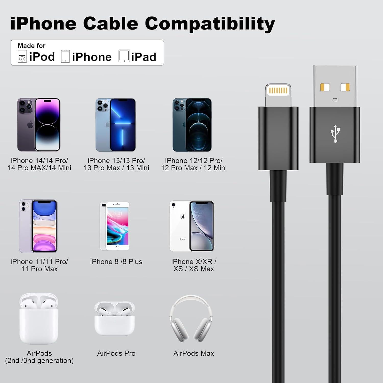 Cable Carplay Cveael 3FT USB A a Lightning Carga Rápida