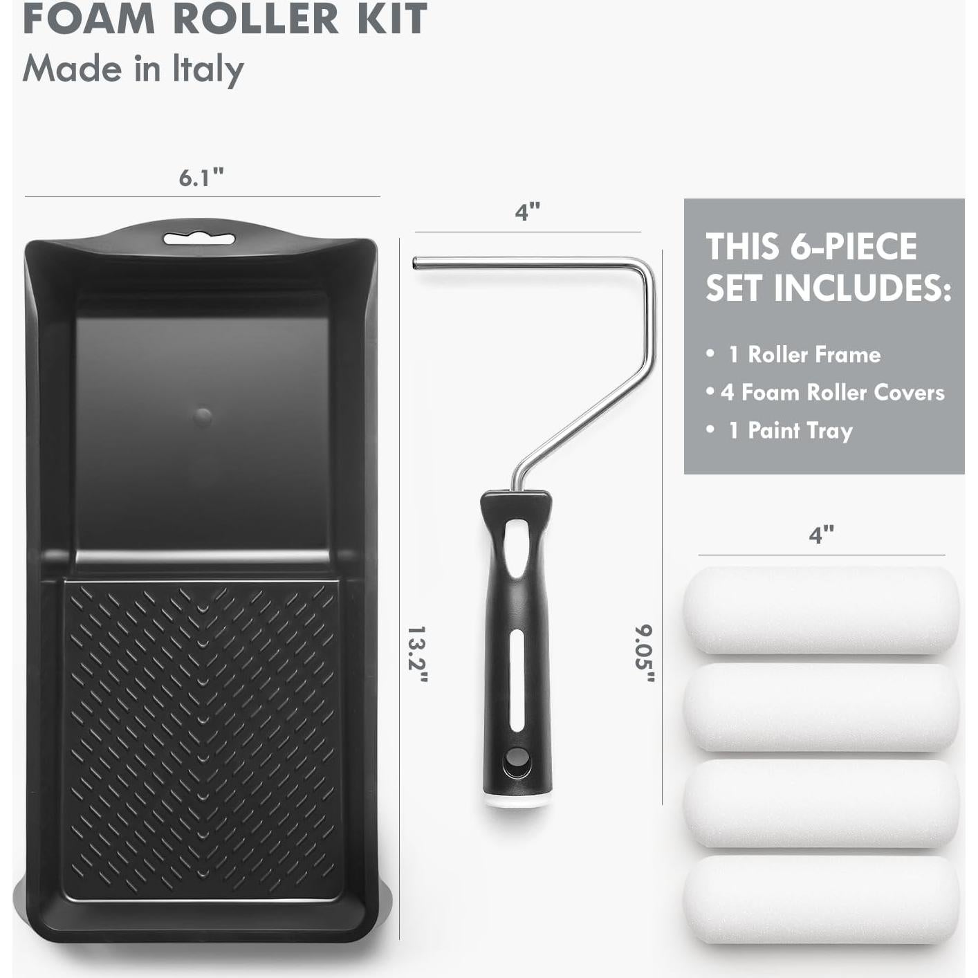 Kit de Rodillos de Pintura de Espuma Remolika 6 Piezas 4"