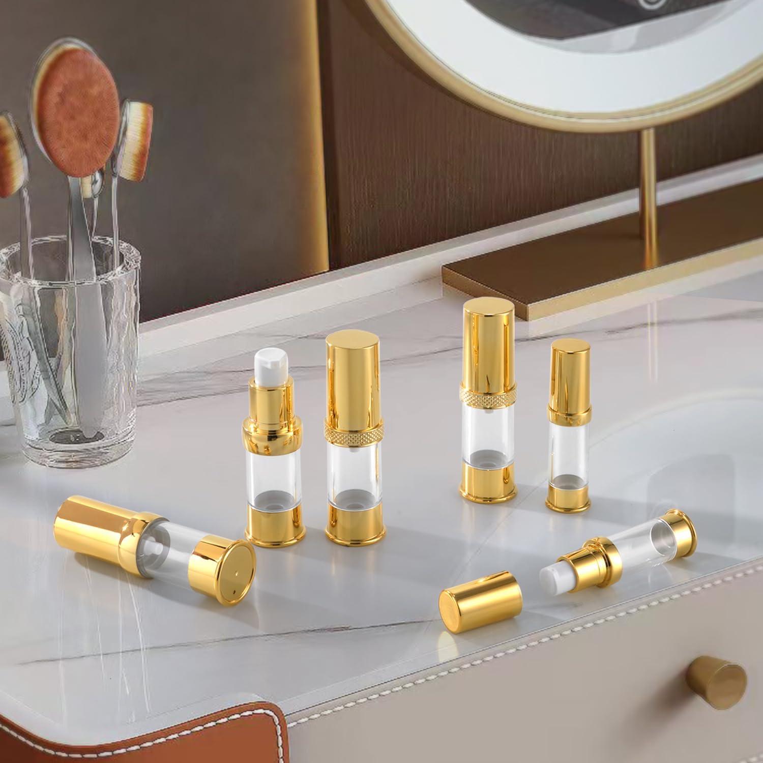 Botella de Bomba Sin Aire XQNCBY 5ml 10ml Dorada - 12 Paquetes