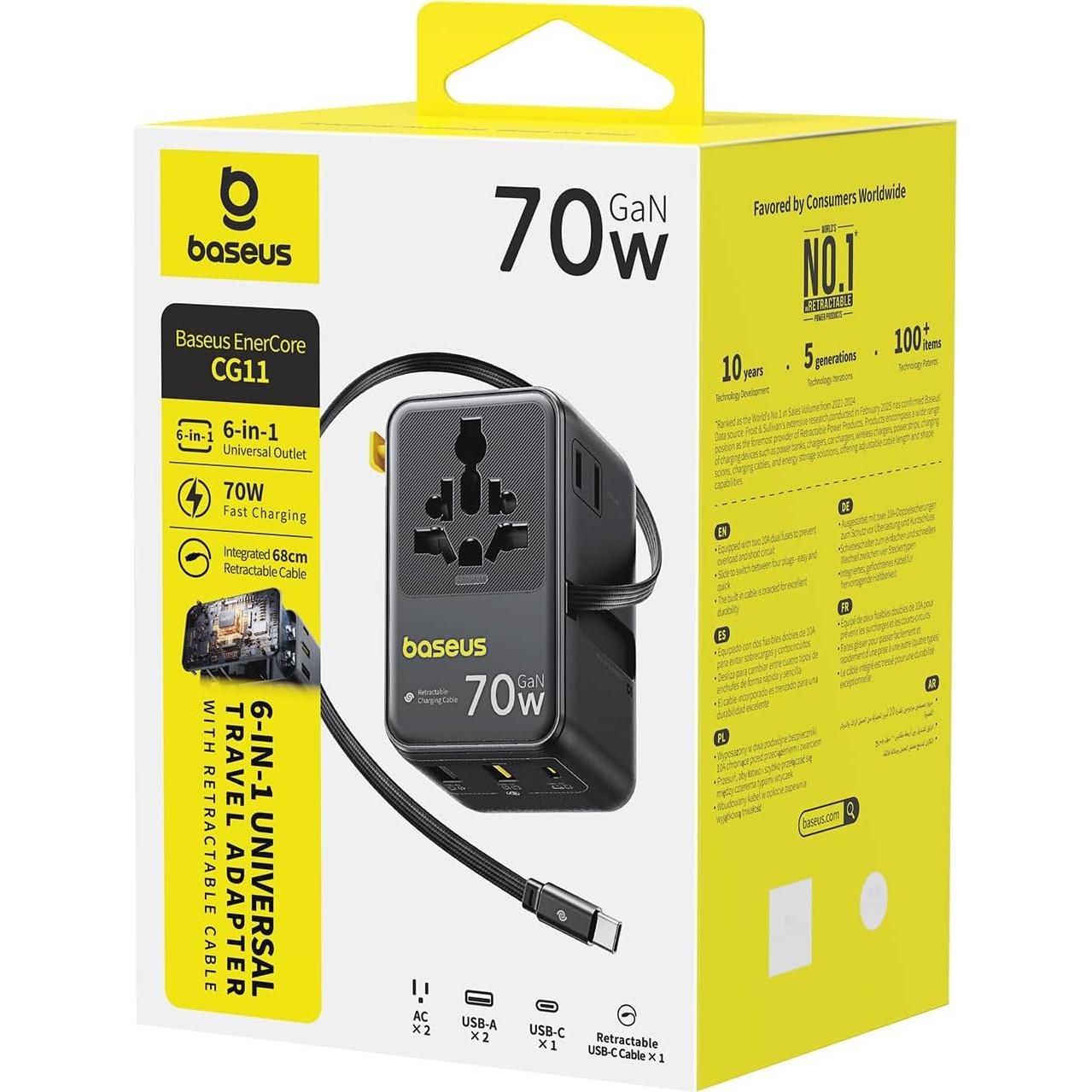 Adaptador de Viaje Universal Baseus Enercore CG11 70W 6-en-1