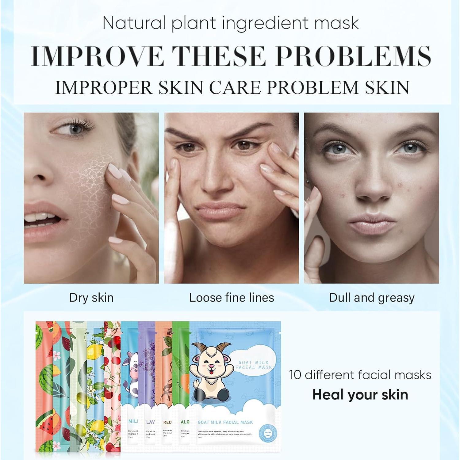 10 Mascarillas Faciales Hidratantes GUOYAOLIFU para Piel Sensible