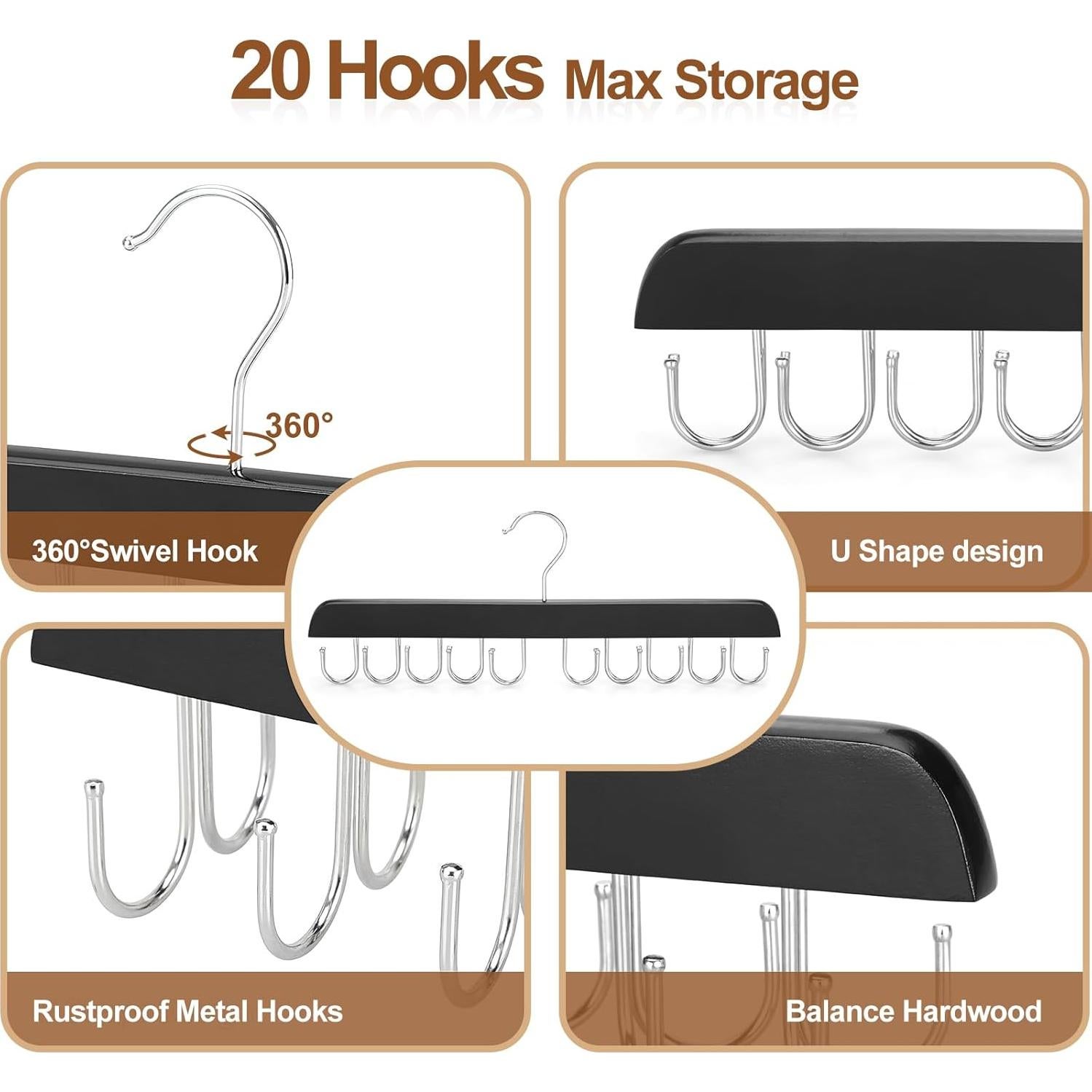 Perchero Plegable de Madera TOPIA HANGER 20 Ganchos Negro