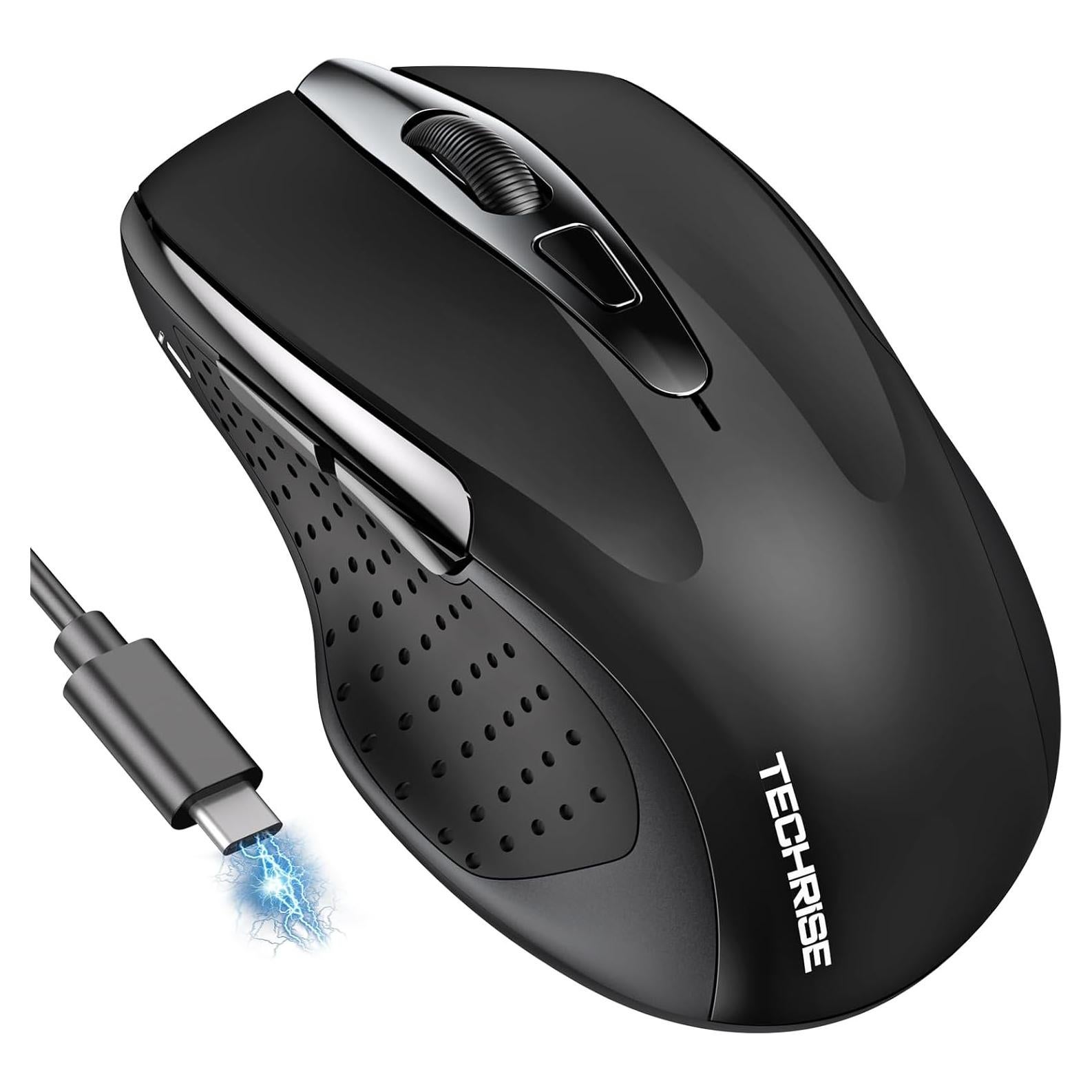 Ratón Inalámbrico Recargable TechRise Negro 4800 DPI Silencioso