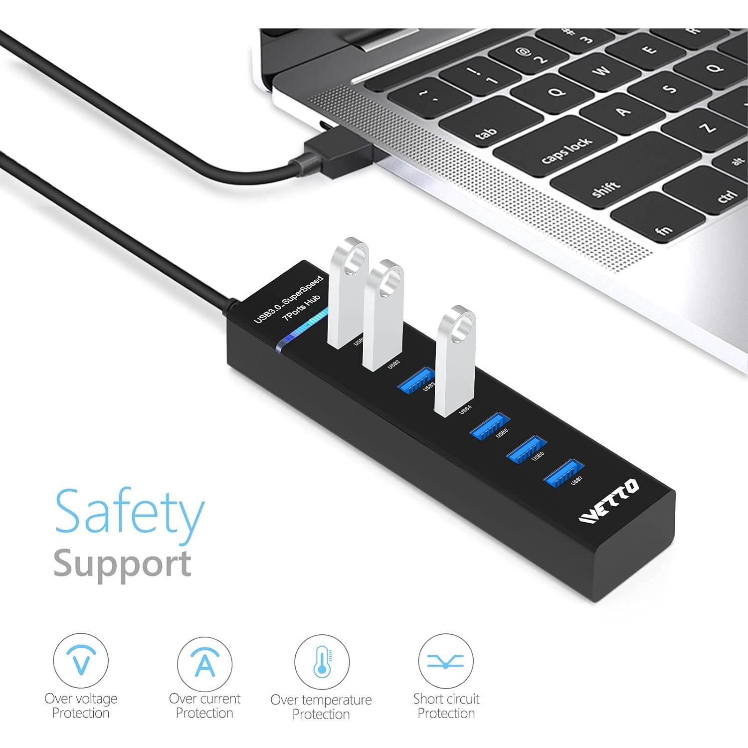 Hub USB 3.0 IVETTO 7 Puertos con Cable de 1.01m para PC