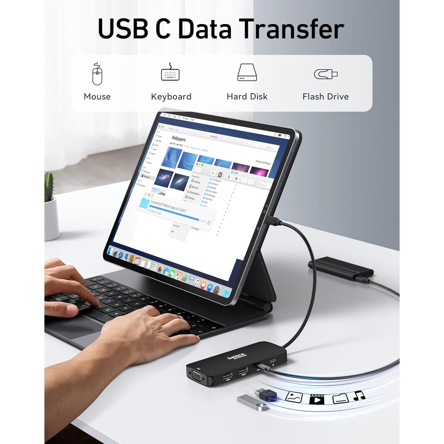 Adaptador USB C Selore Dual HDMI 4K para 3 Monitores