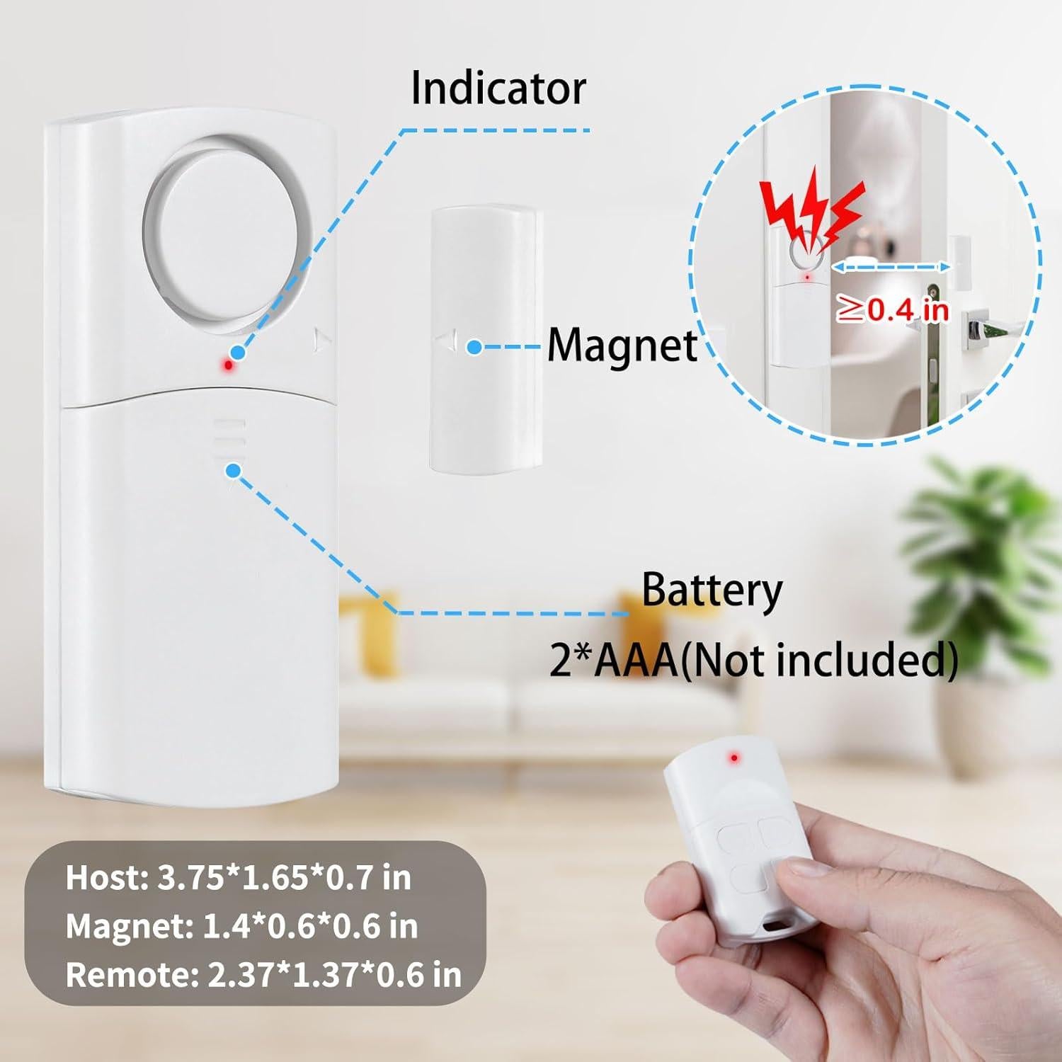 Alarma de Puerta Inalámbrica Toeeson 120DB con Control Remoto