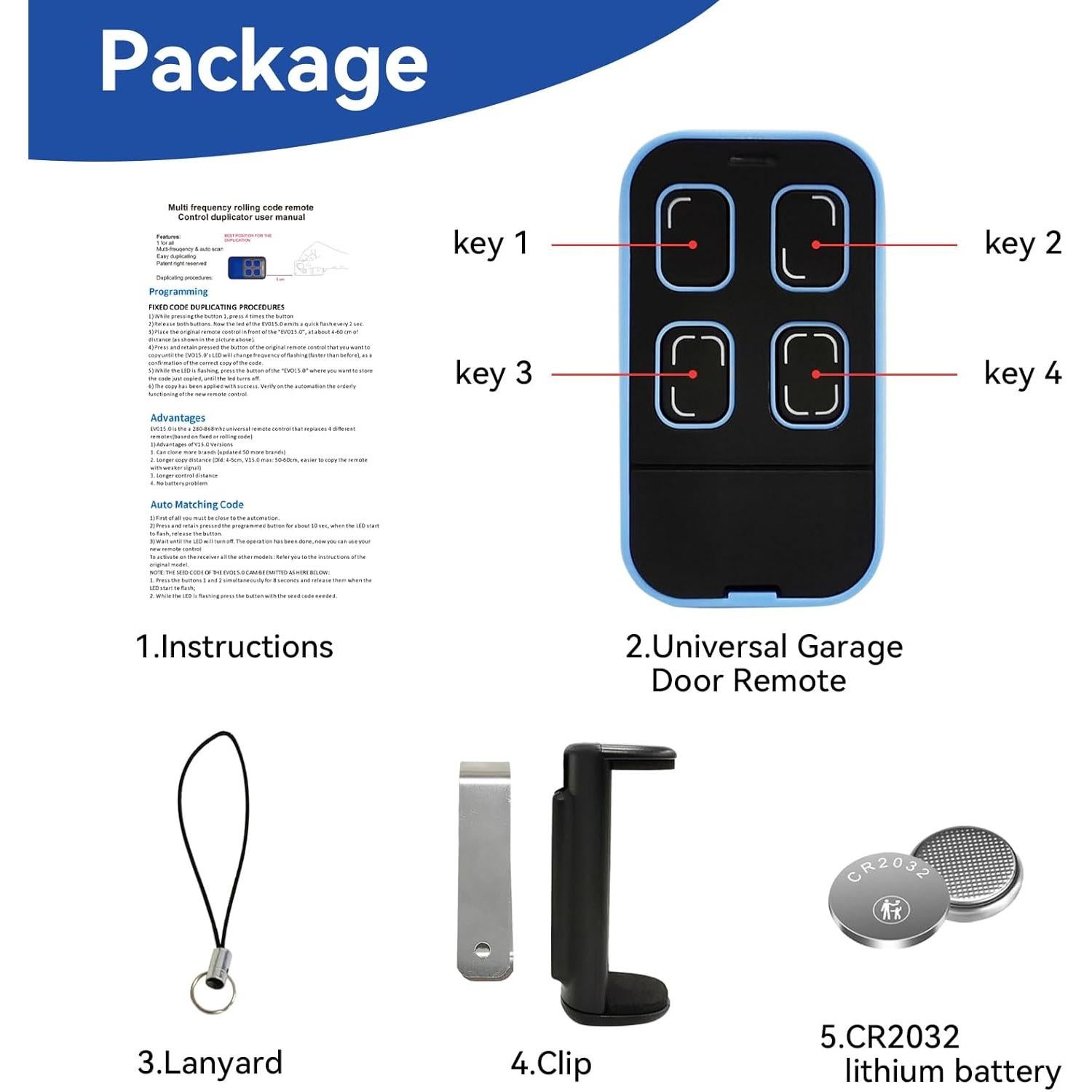 Control Remoto Universal para Garaje Oraneyun Azul 4 Botones