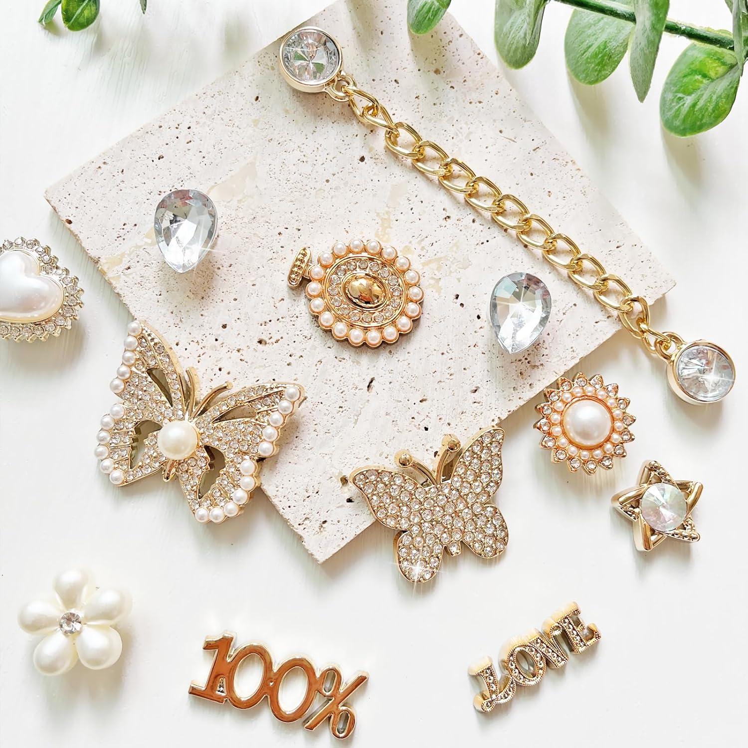 Encantos de Zapatos Brillantes BOAJUNWU - 20 Piezas y Cadenas