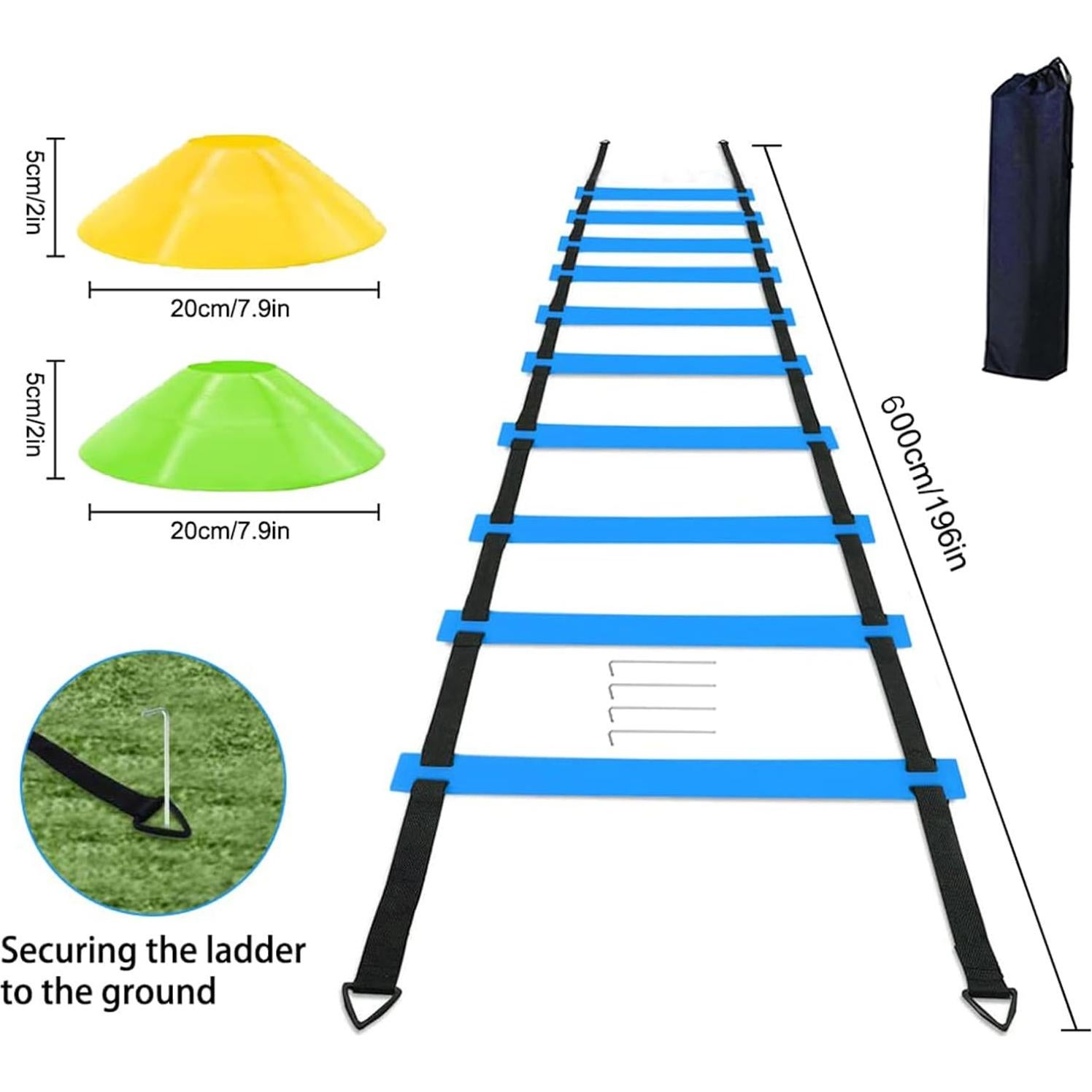 Escalera de Agilidad AOPUETRX 6m con 12 Conos y Cuerda