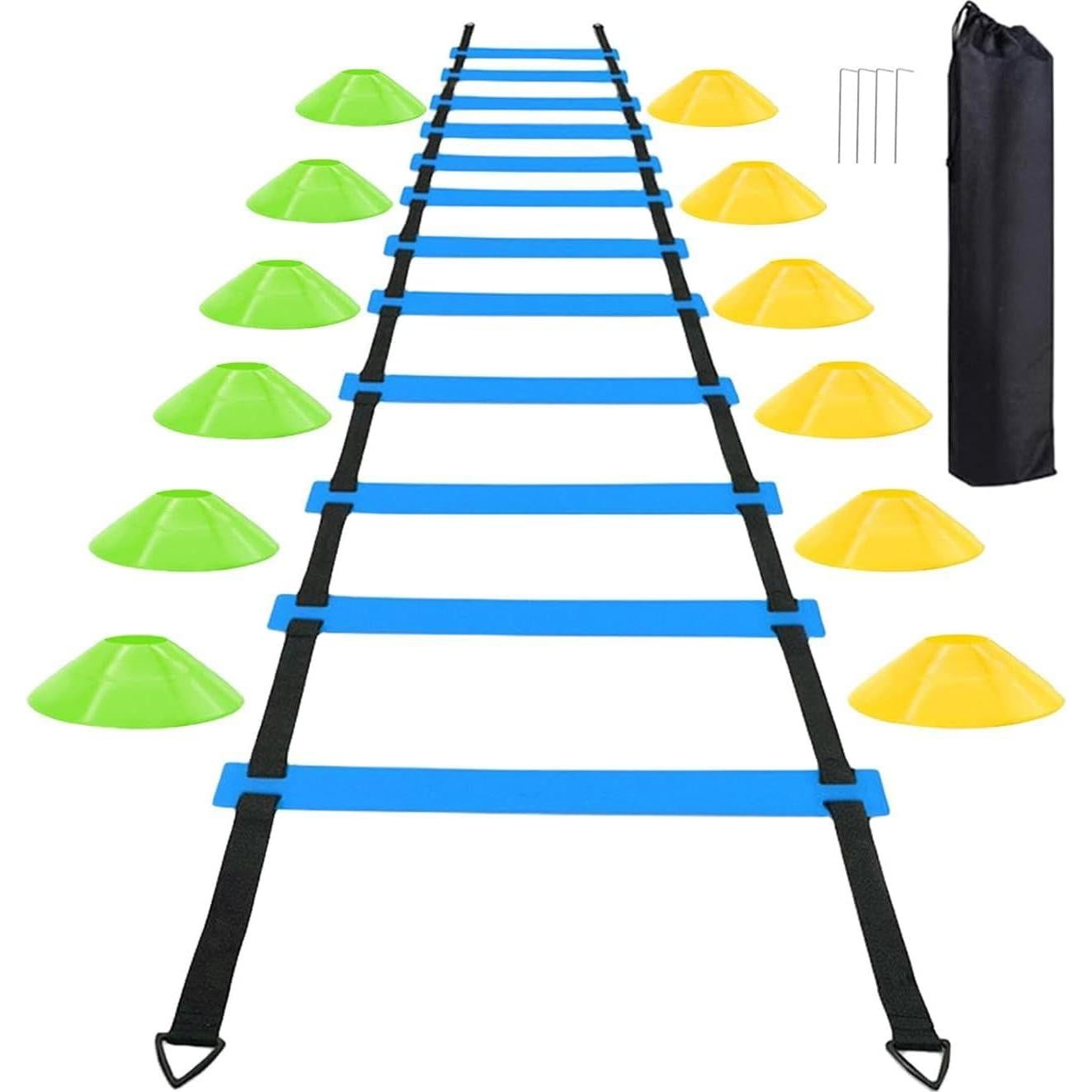 Escalera de Agilidad AOPUETRX 6m con 12 Conos y Cuerda