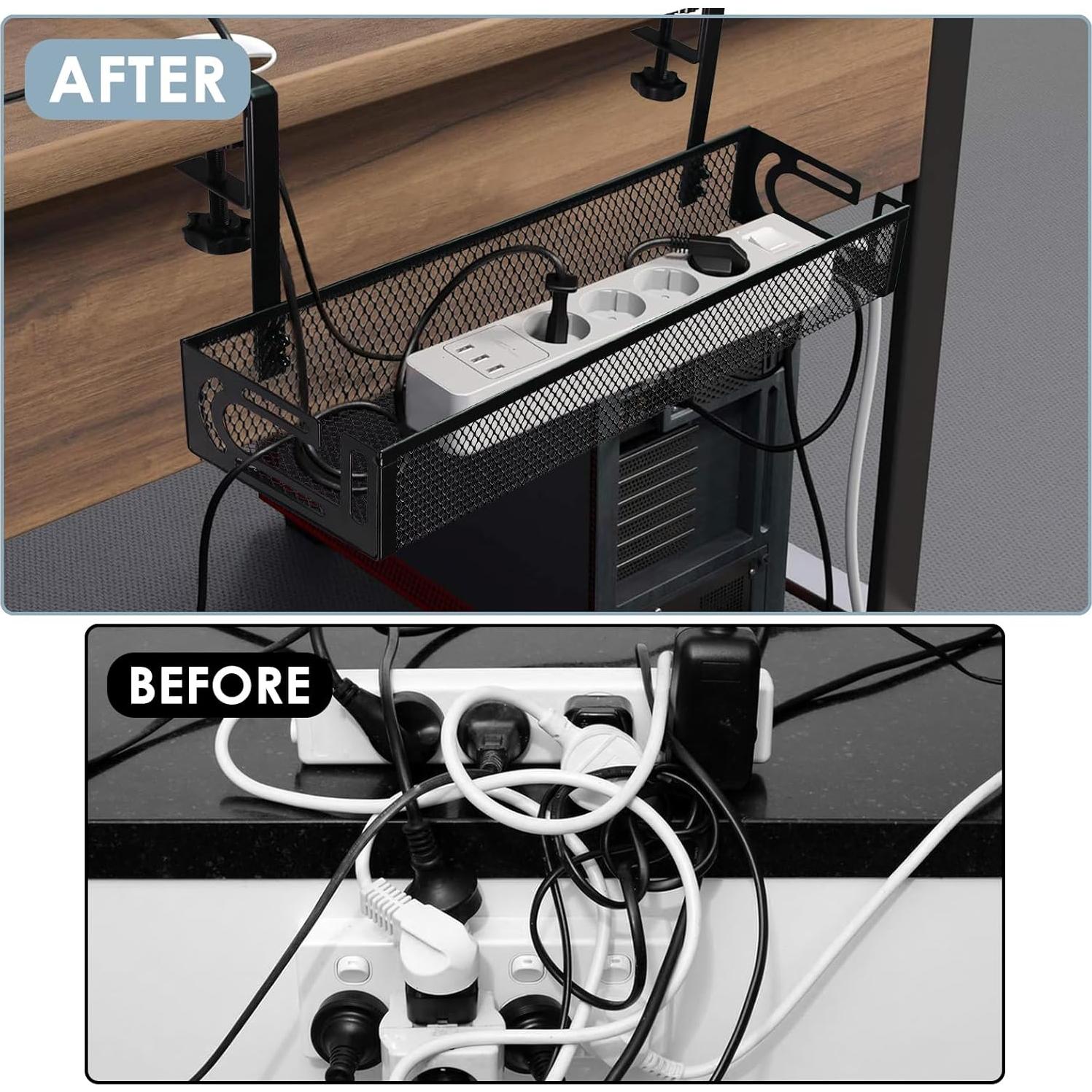 Bandeja de Gestión de Cables Bajo Escritorio Flyflower Negra